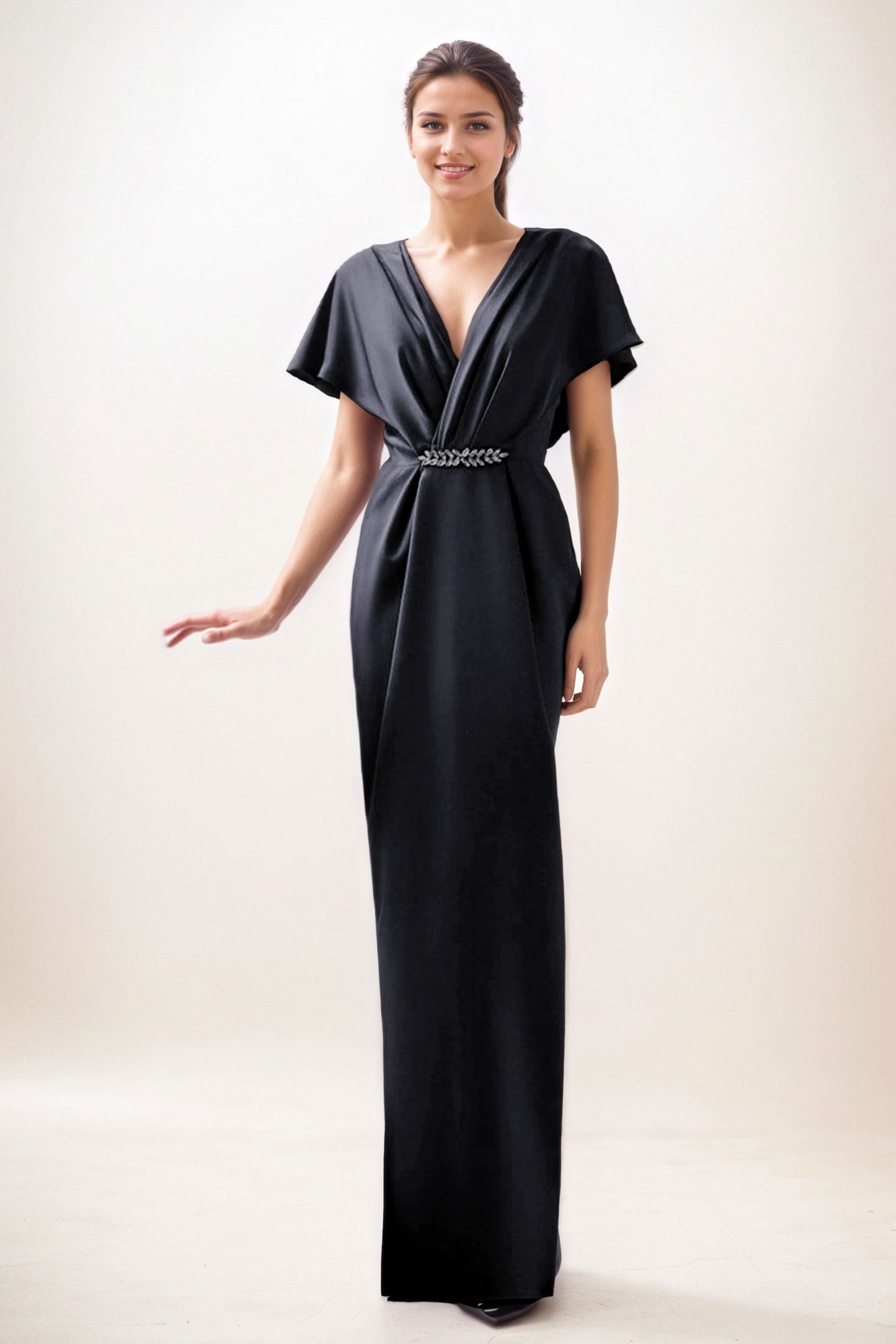 Sheath-Column Maxi Luxe Satin Wedding Guest Dress CG0299