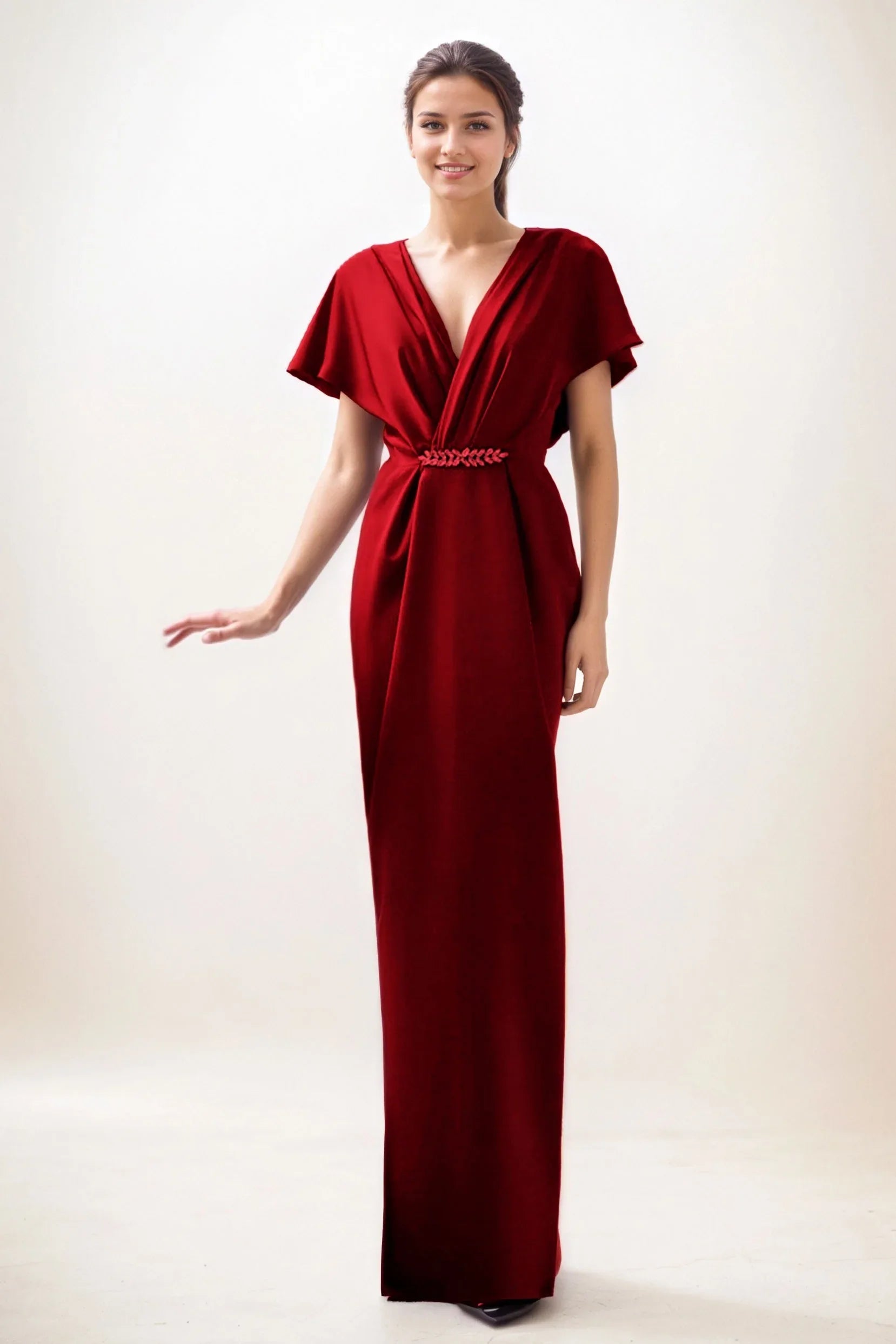 burgundy satin wedding guest dress Flower Burgundy One Shoulder Wedding Guest Dress