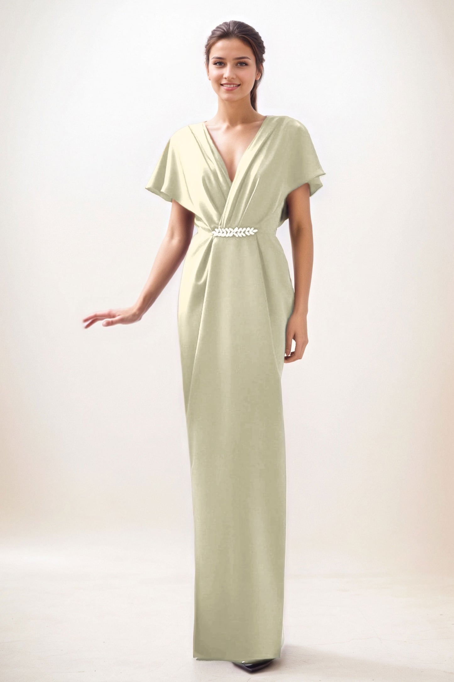 Sheath-Column Maxi Luxe Satin Wedding Guest Dress CG0299