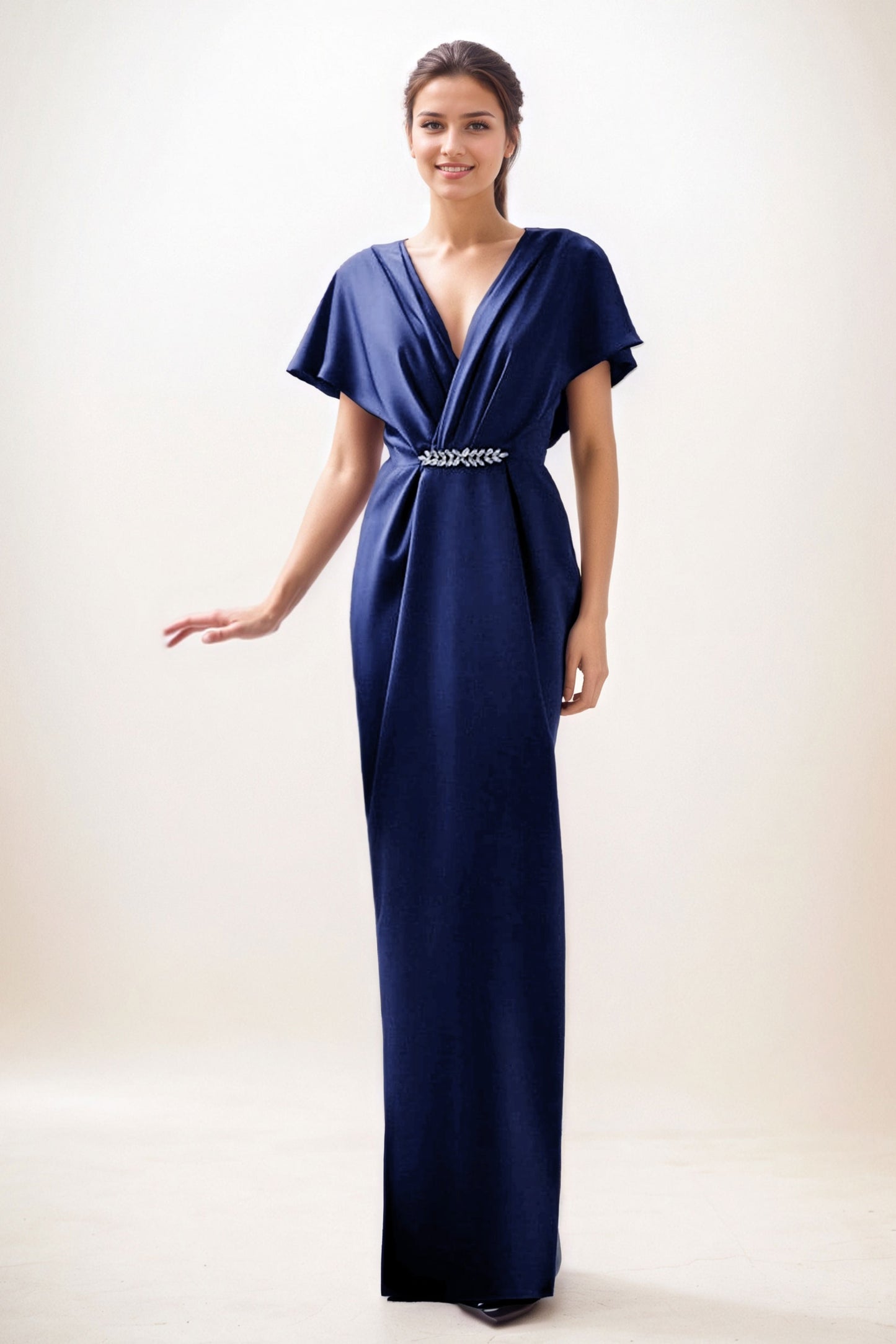 Sheath-Column Maxi Luxe Satin Wedding Guest Dress CG0299