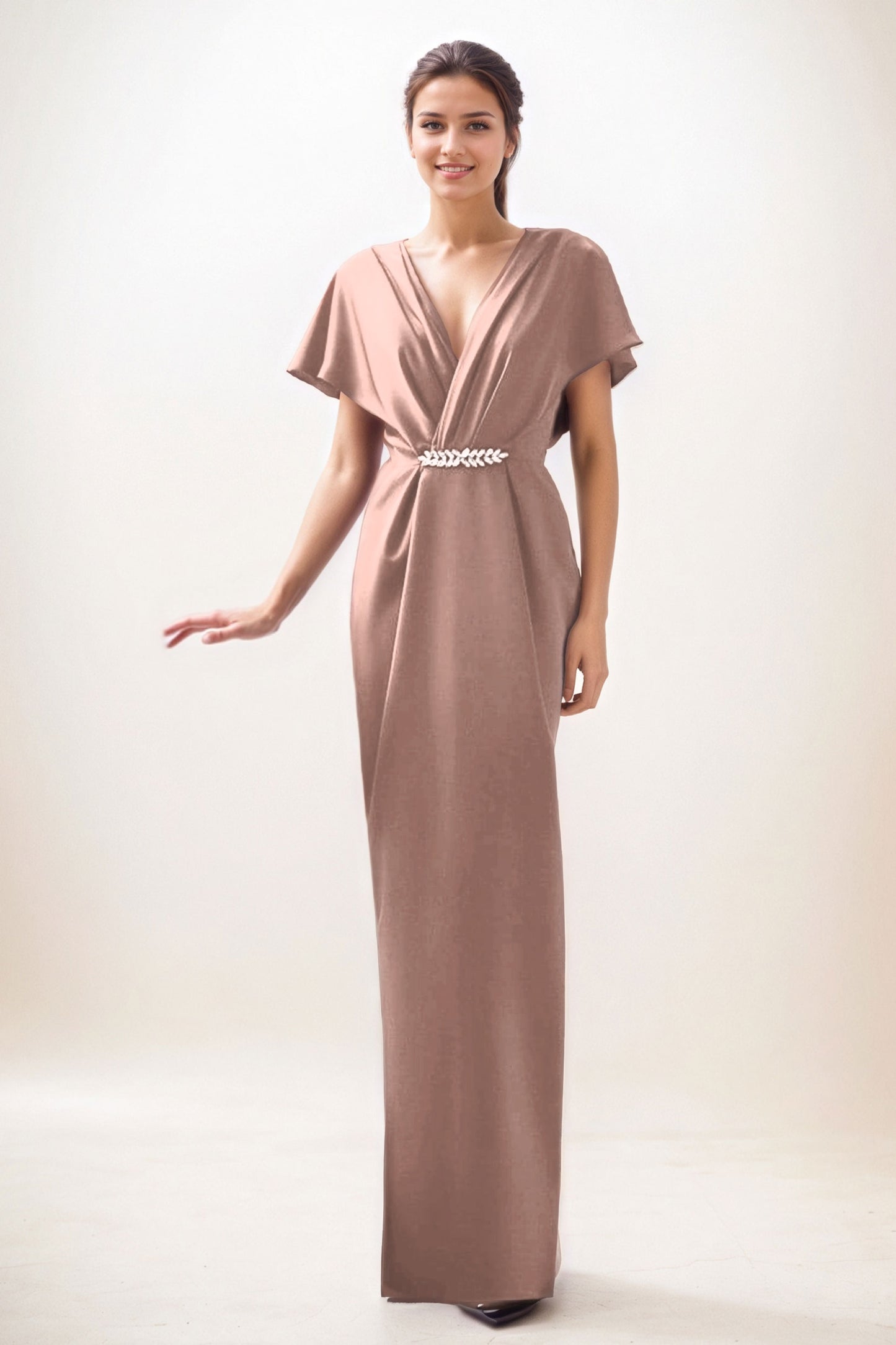 Sheath-Column Maxi Luxe Satin Wedding Guest Dress CG0299