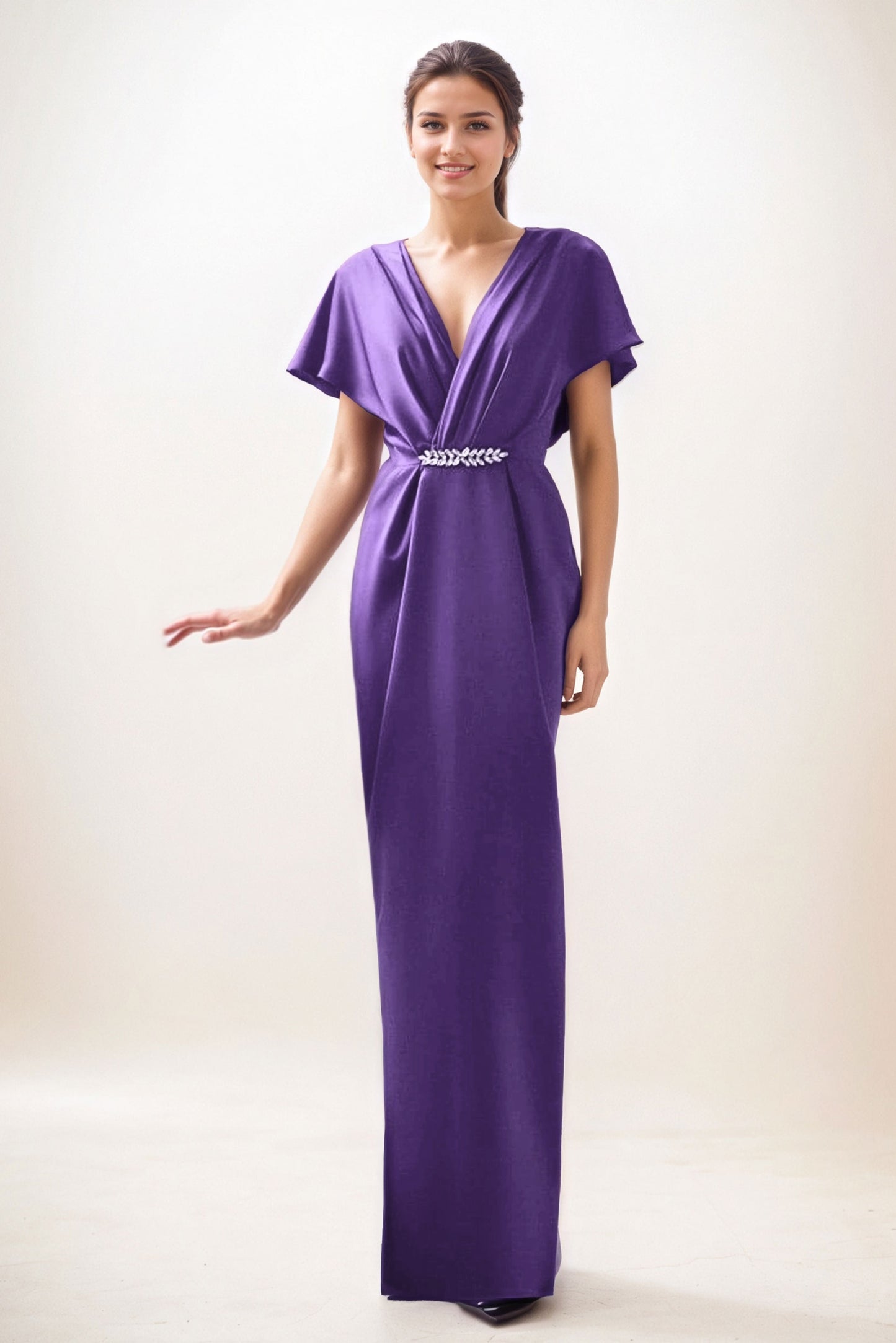 Sheath-Column Maxi Luxe Satin Wedding Guest Dress CG0299