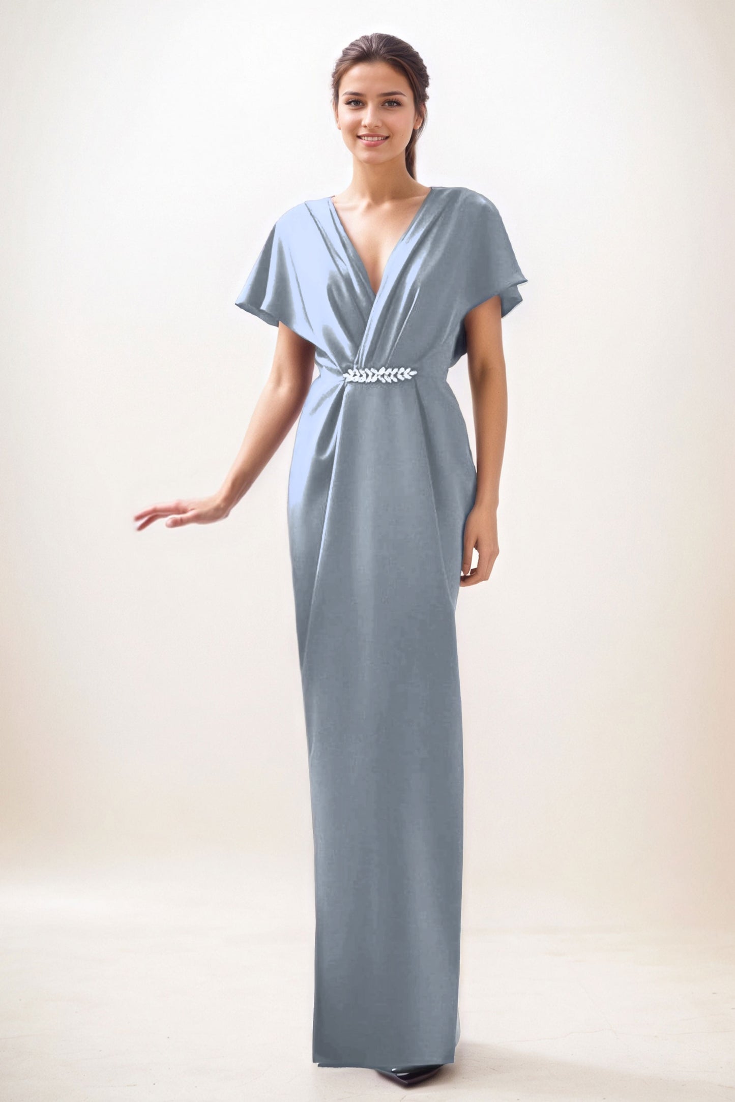 Sheath-Column Maxi Luxe Satin Wedding Guest Dress CG0299