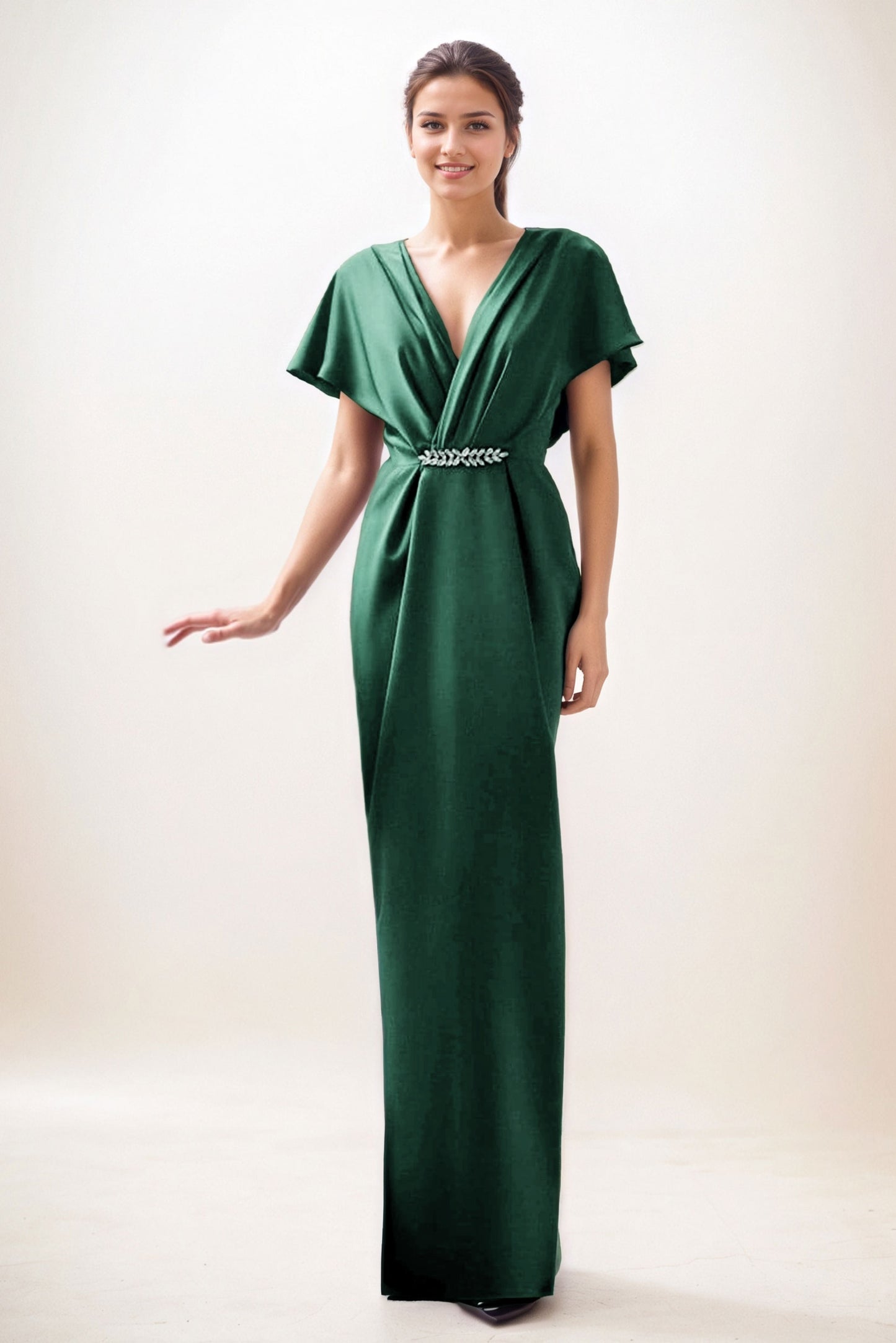 Sheath-Column Maxi Luxe Satin Wedding Guest Dress CG0299