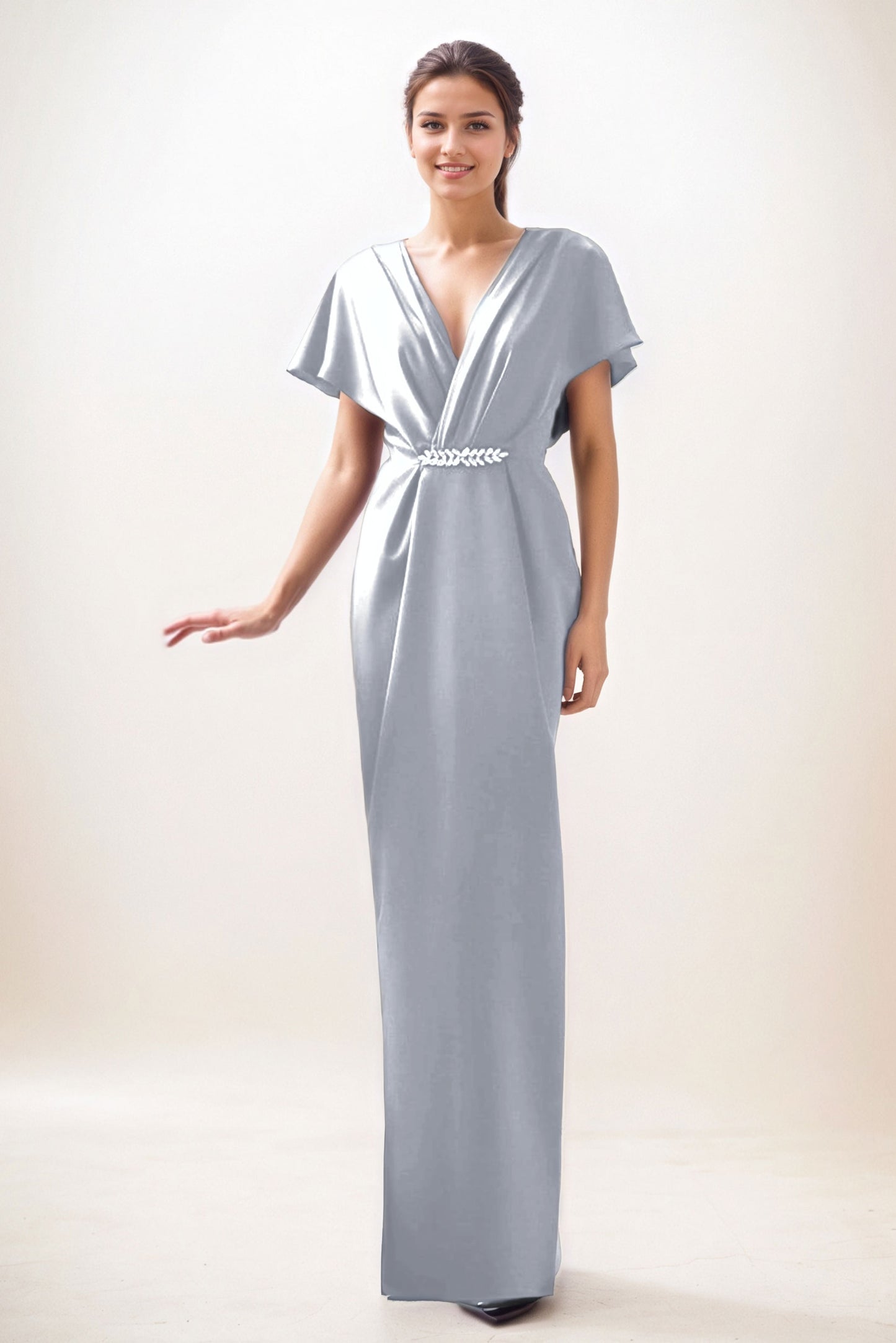 Sheath-Column Maxi Luxe Satin Wedding Guest Dress CG0299