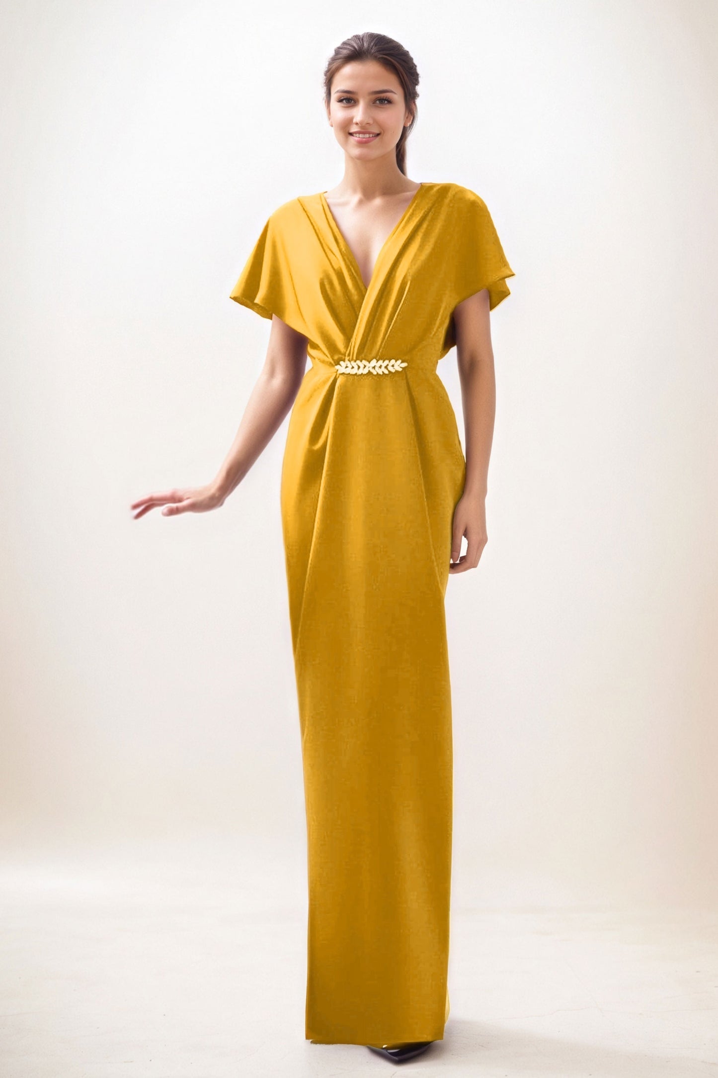 Sheath-Column Maxi Luxe Satin Wedding Guest Dress CG0299