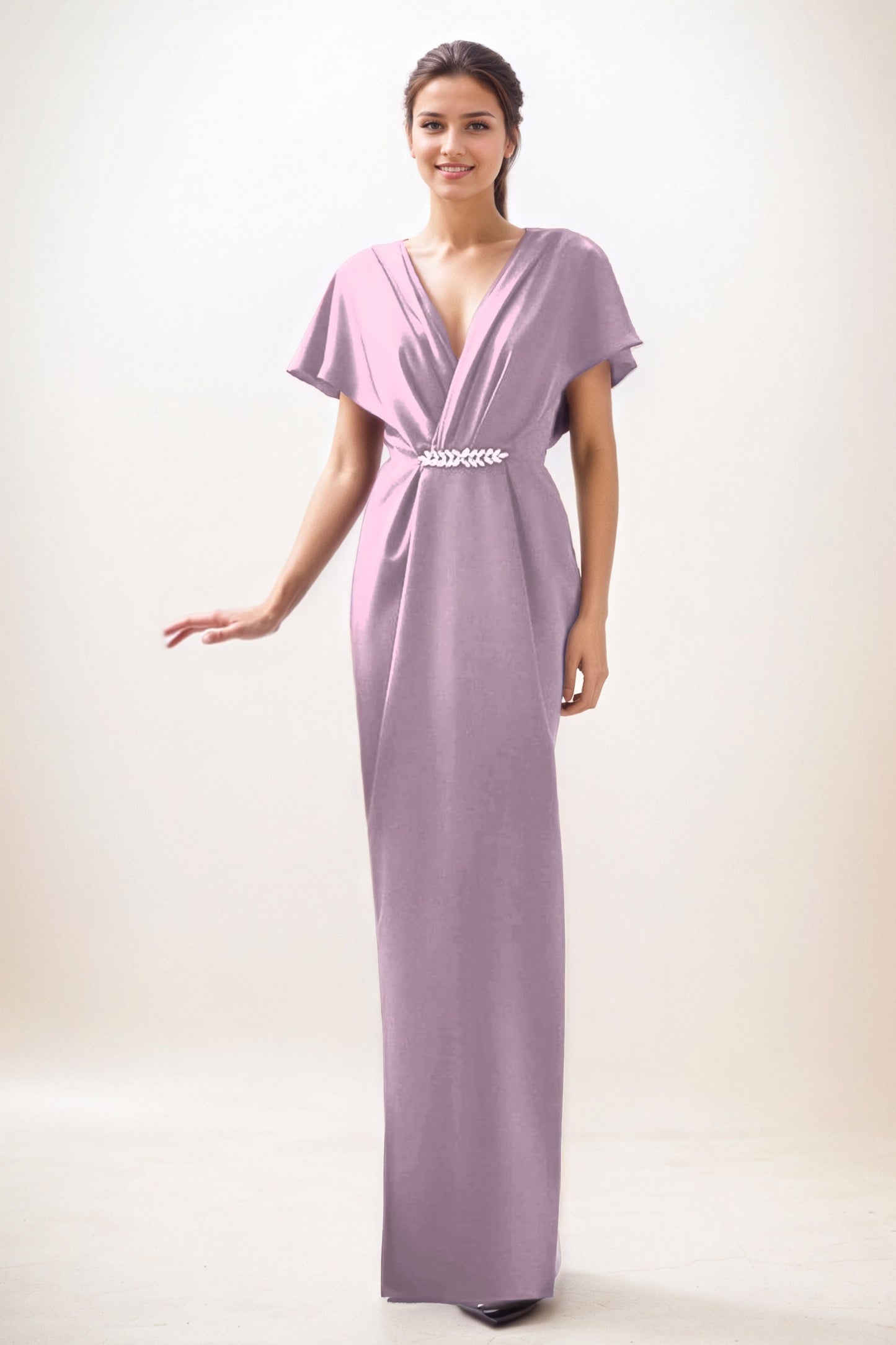 Sheath-Column Maxi Luxe Satin Wedding Guest Dress CG0299