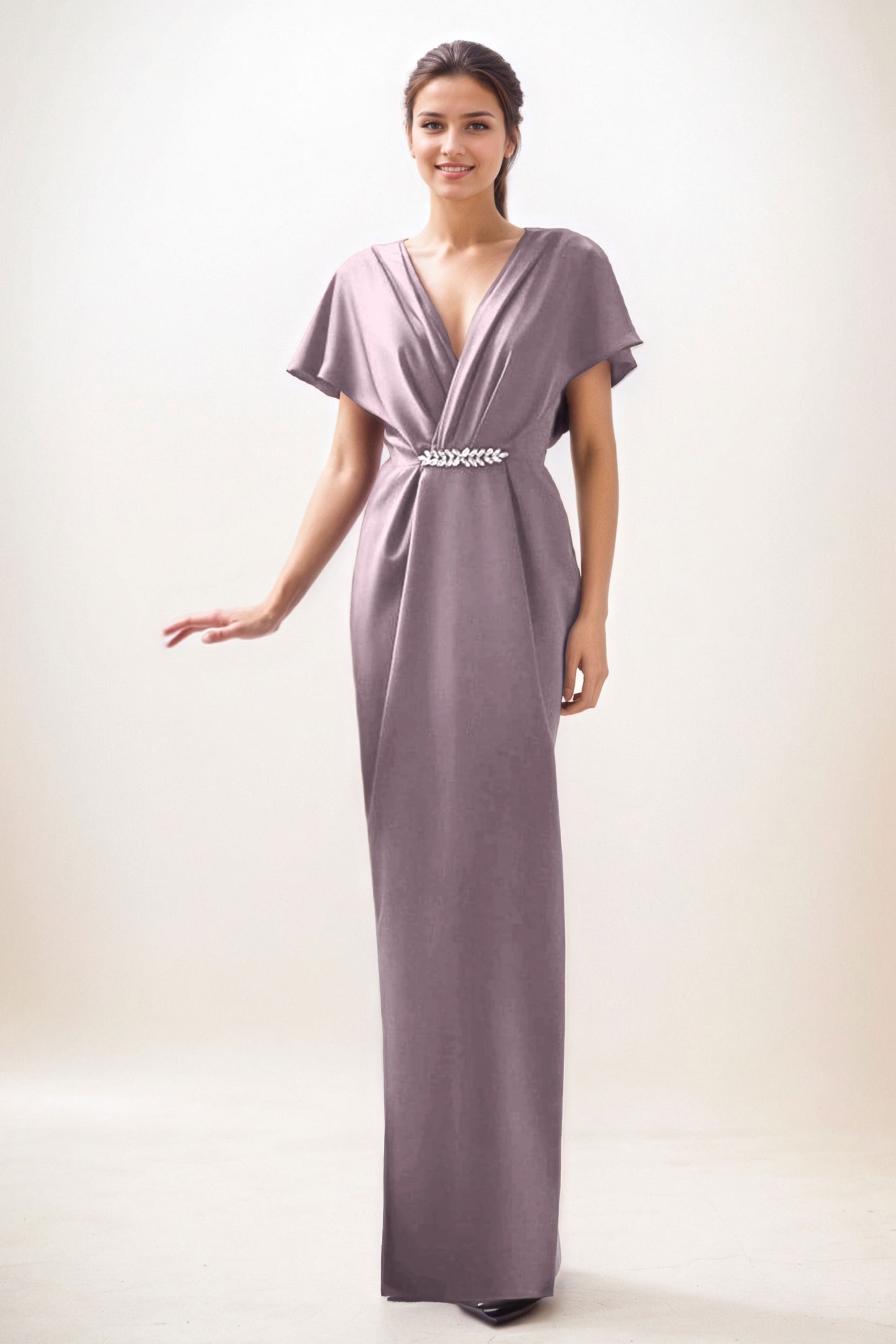 Sheath-Column Maxi Luxe Satin Wedding Guest Dress CG0299