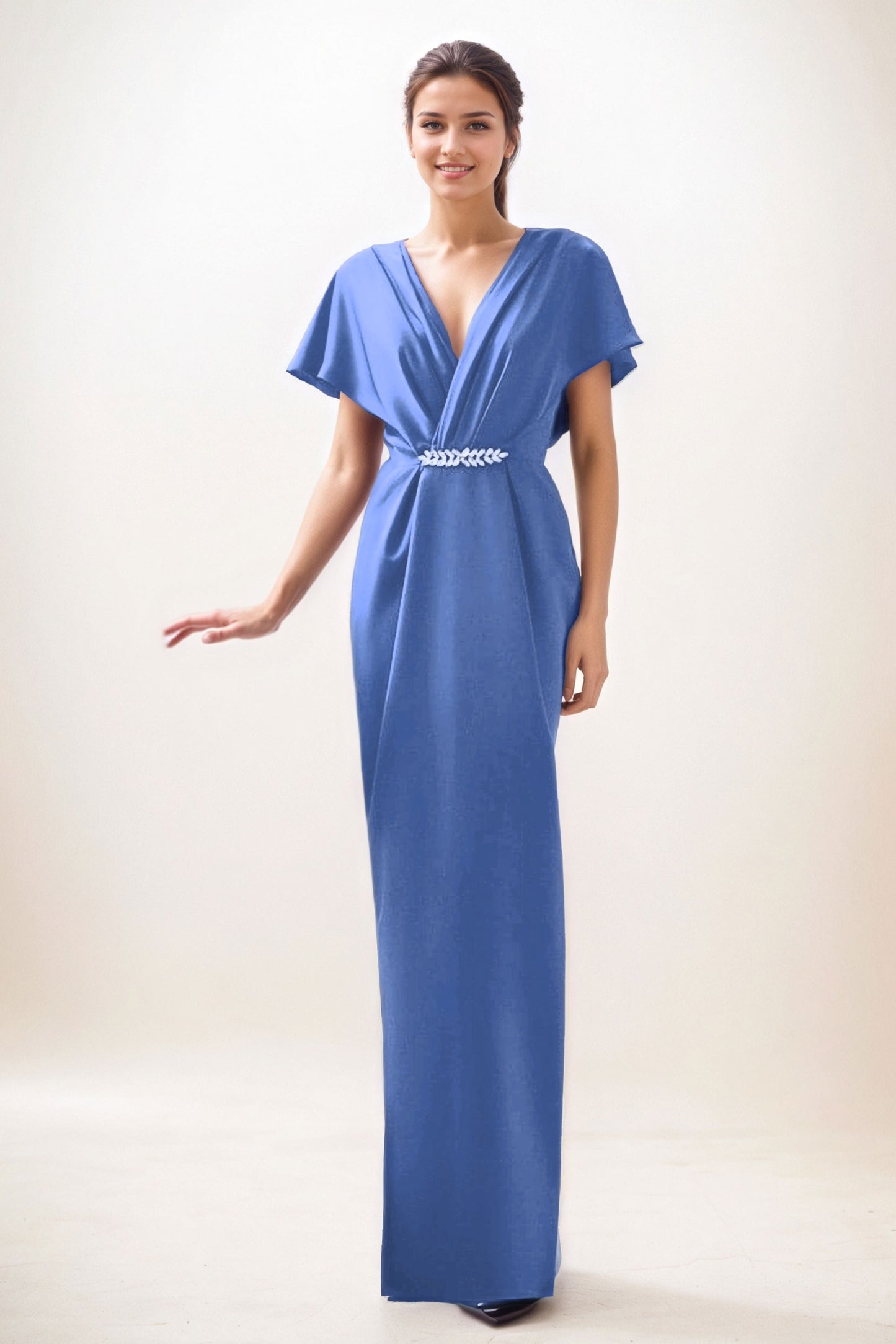 Sheath-Column Maxi Luxe Satin Wedding Guest Dress CG0299