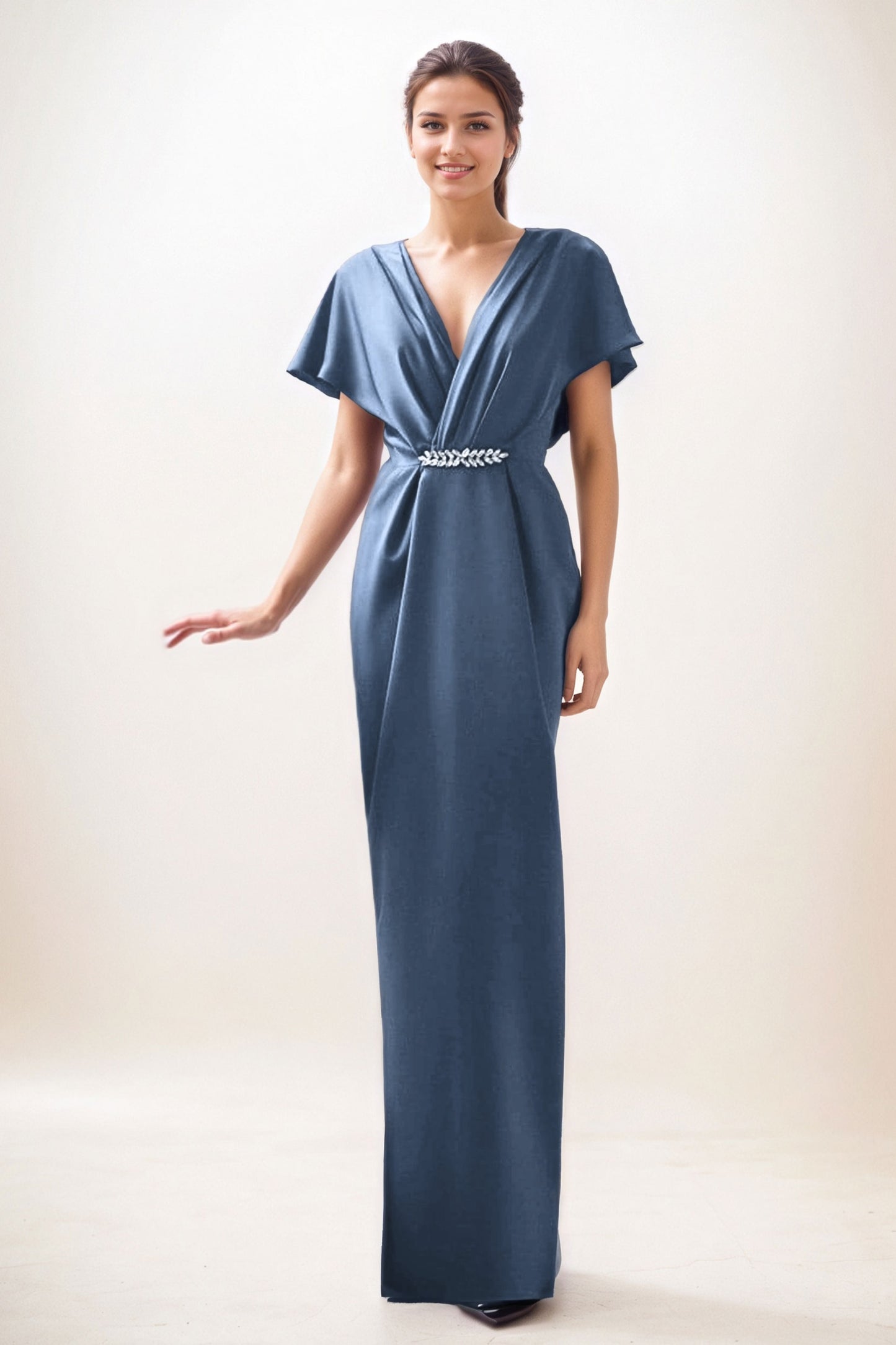 Sheath-Column Maxi Luxe Satin Wedding Guest Dress CG0299