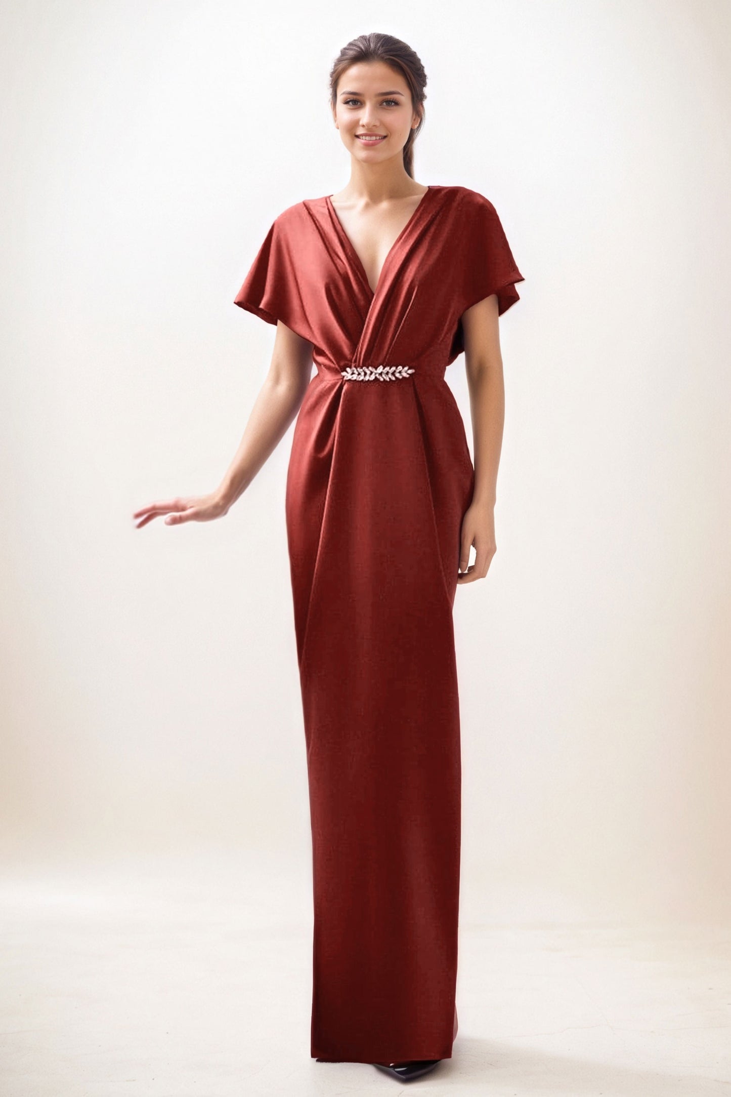 Sheath-Column Maxi Luxe Satin Wedding Guest Dress CG0299