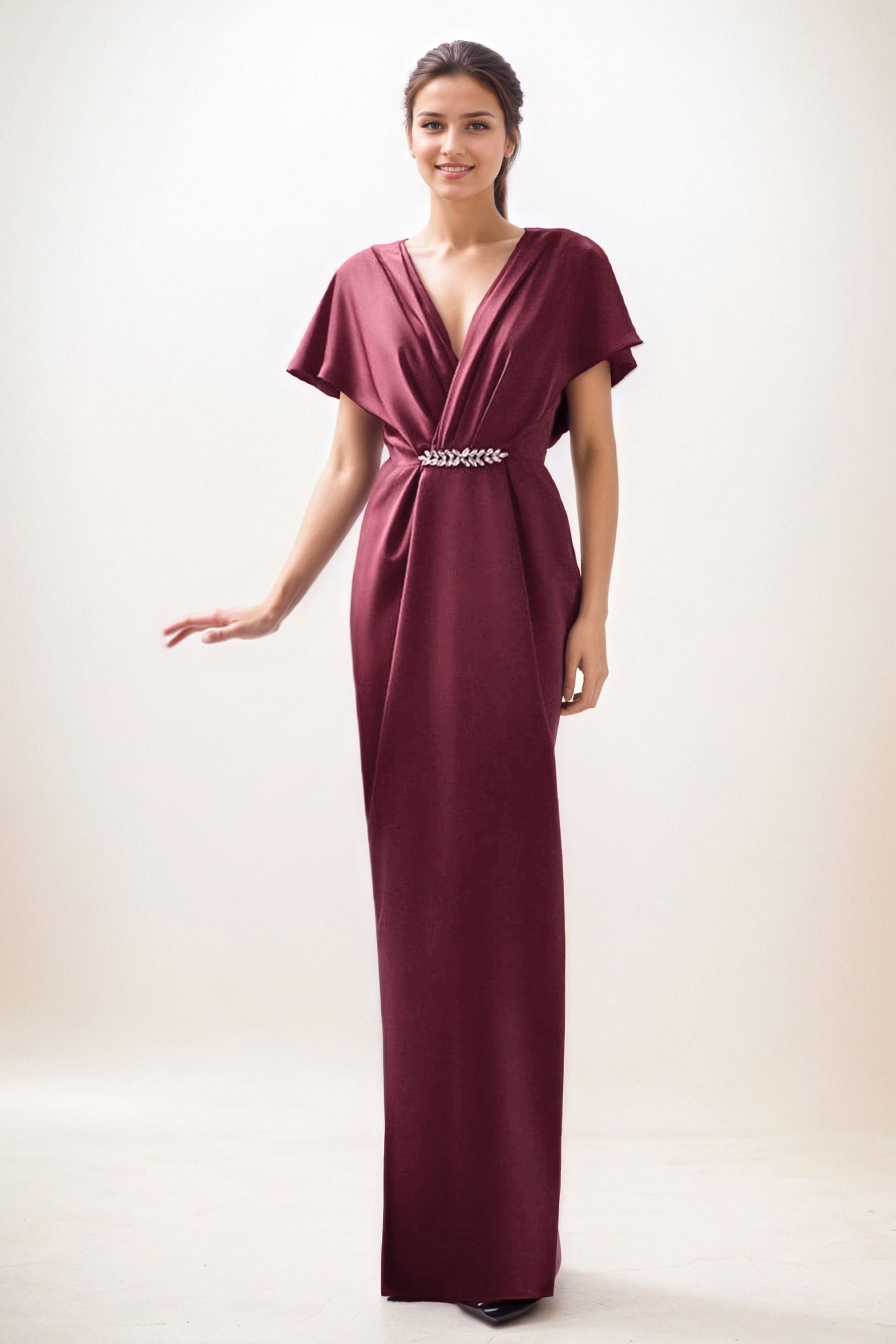 Sheath-Column Maxi Luxe Satin Wedding Guest Dress CG0299