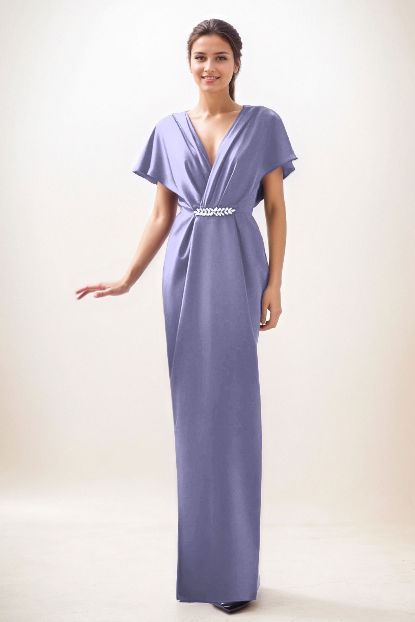 Sheath-Column Maxi Luxe Satin Wedding Guest Dress CG0299