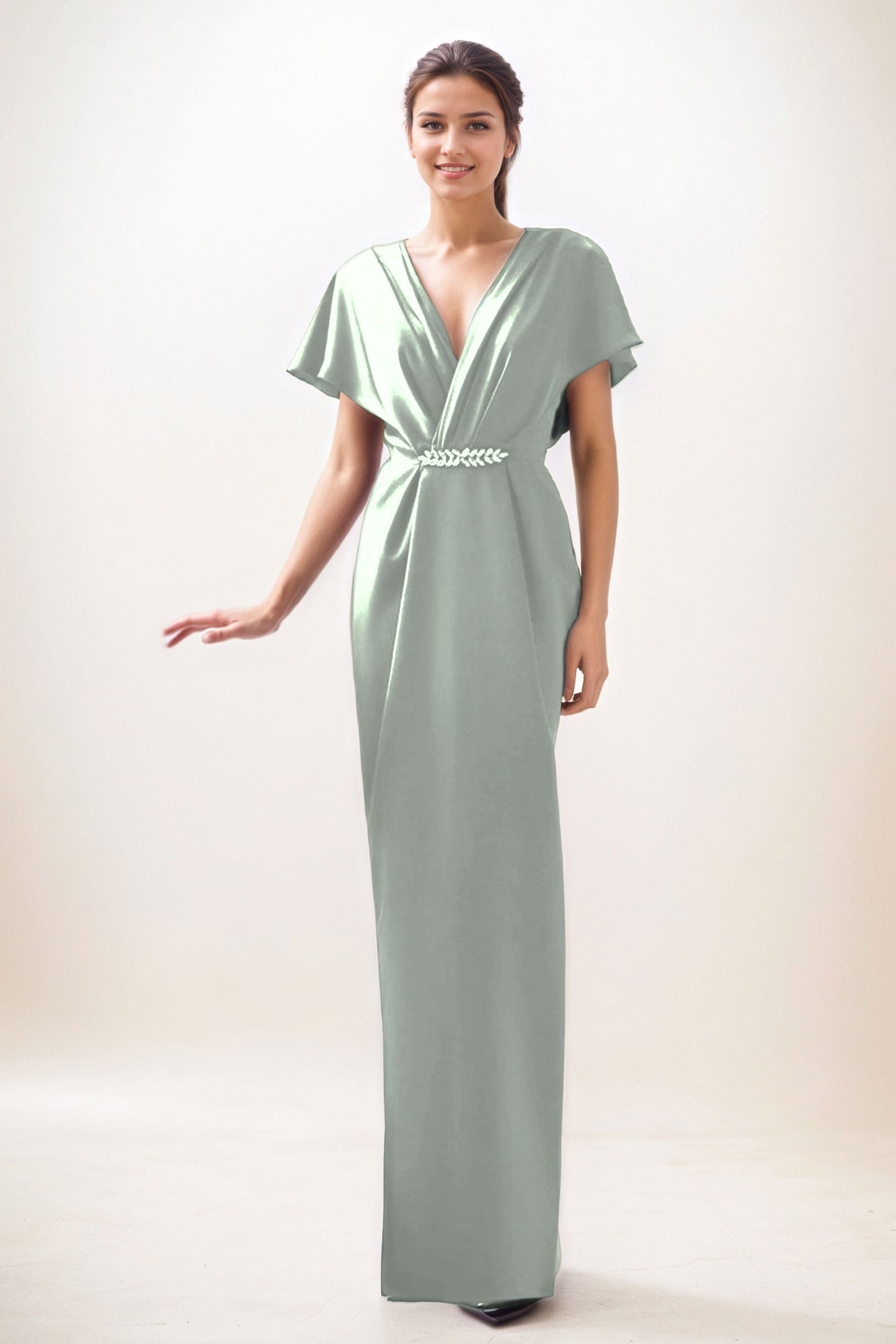 Sheath-Column Maxi Luxe Satin Wedding Guest Dress CG0299