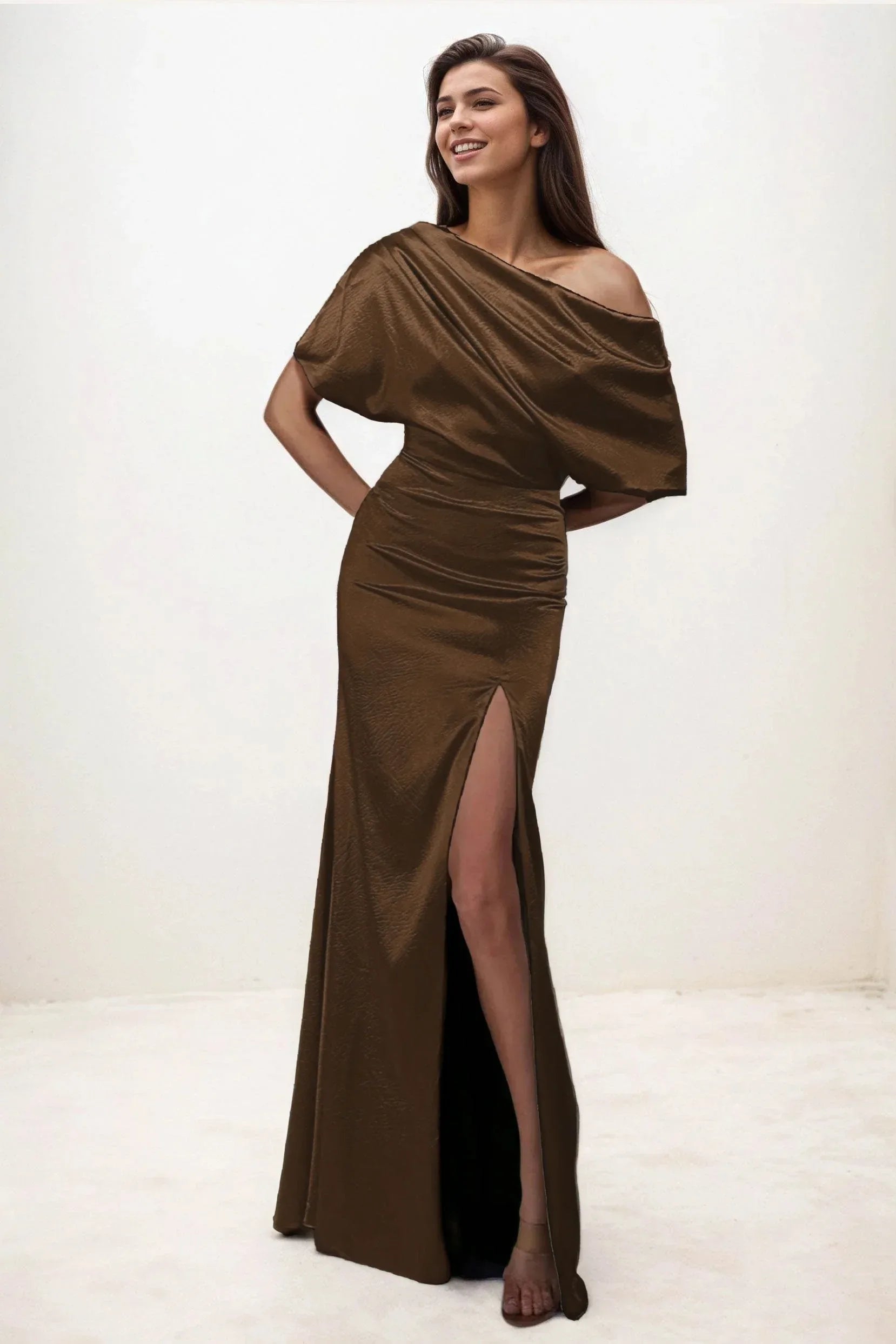 Trumpet-Mermaid Maxi Luxe Satin Wedding Guest Dress CG0300 - COCOMELODY