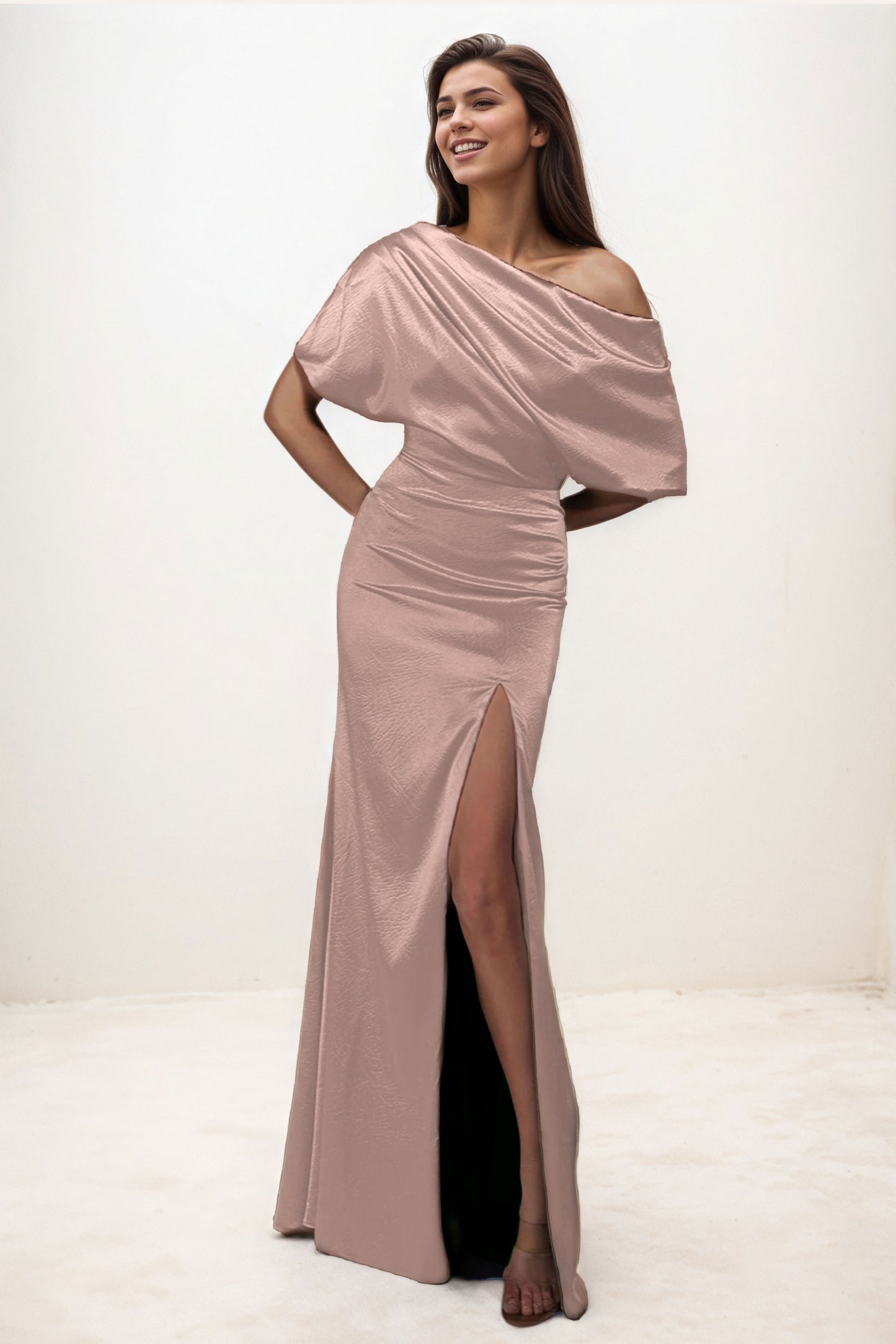 Trumpet-Mermaid Maxi Luxe Satin Wedding Guest Dress CG0300