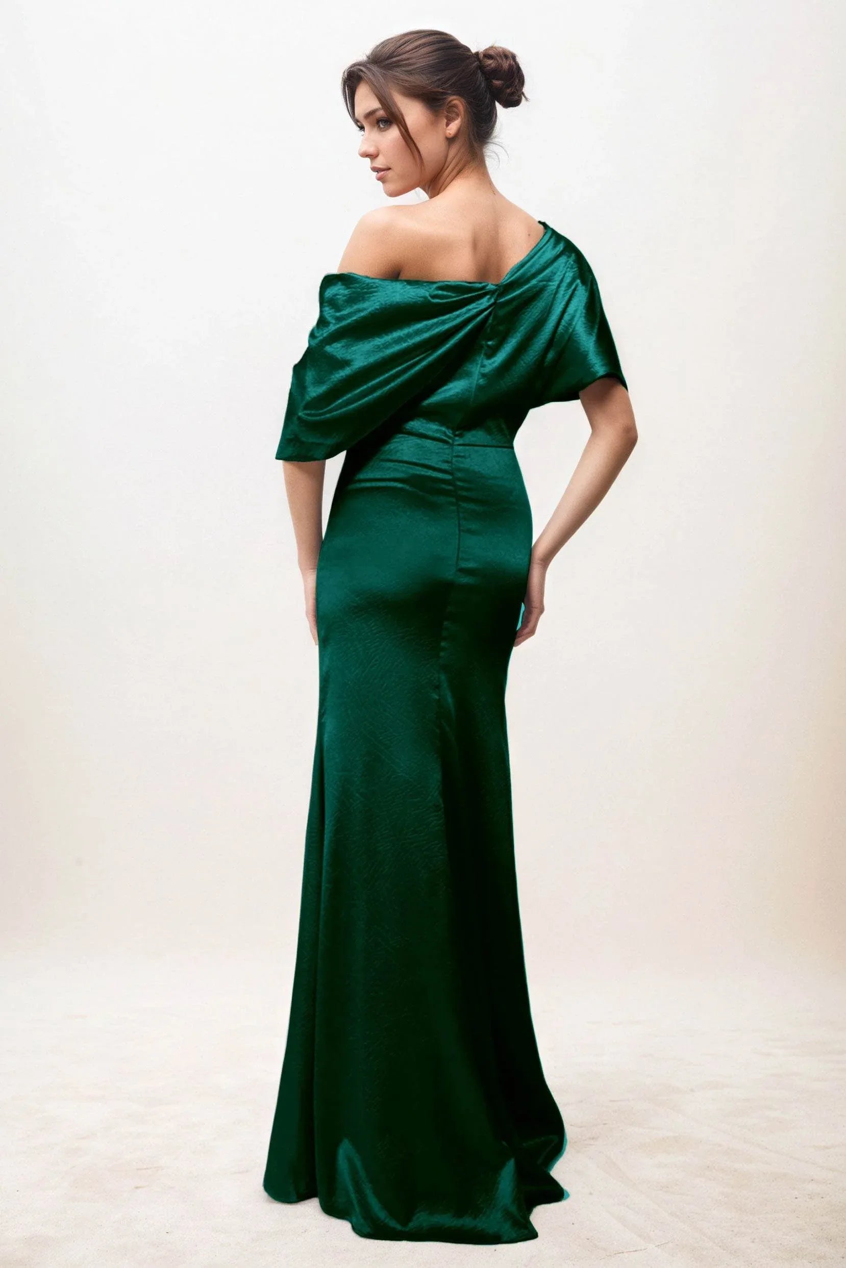 hunter green wedding guest dress Trumpet-Mermaid Maxi Luxe Satin Wedding Guest Dress COCOMELODY CG0300, Espresso