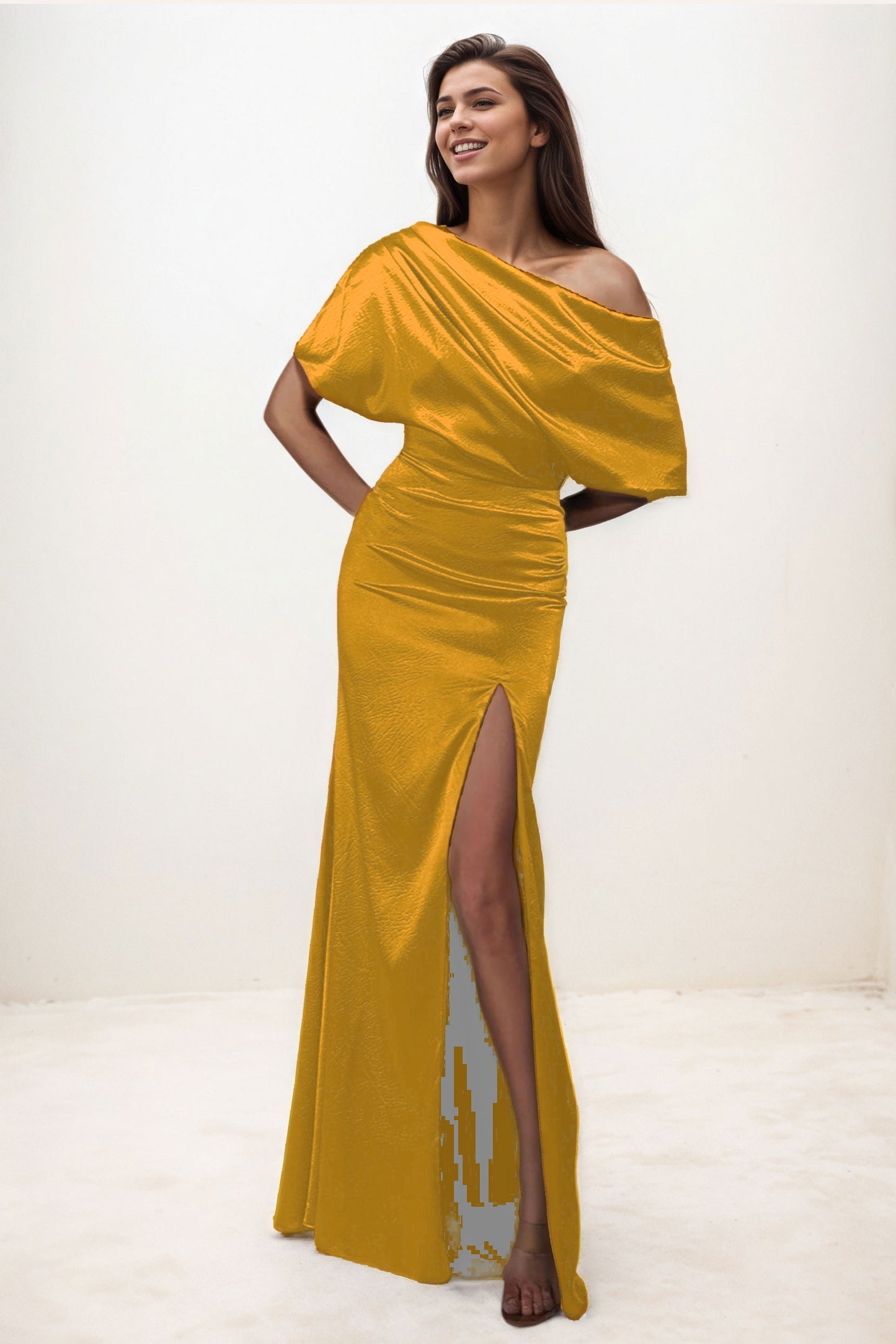 Trumpet-Mermaid Maxi Luxe Satin Wedding Guest Dress CG0300