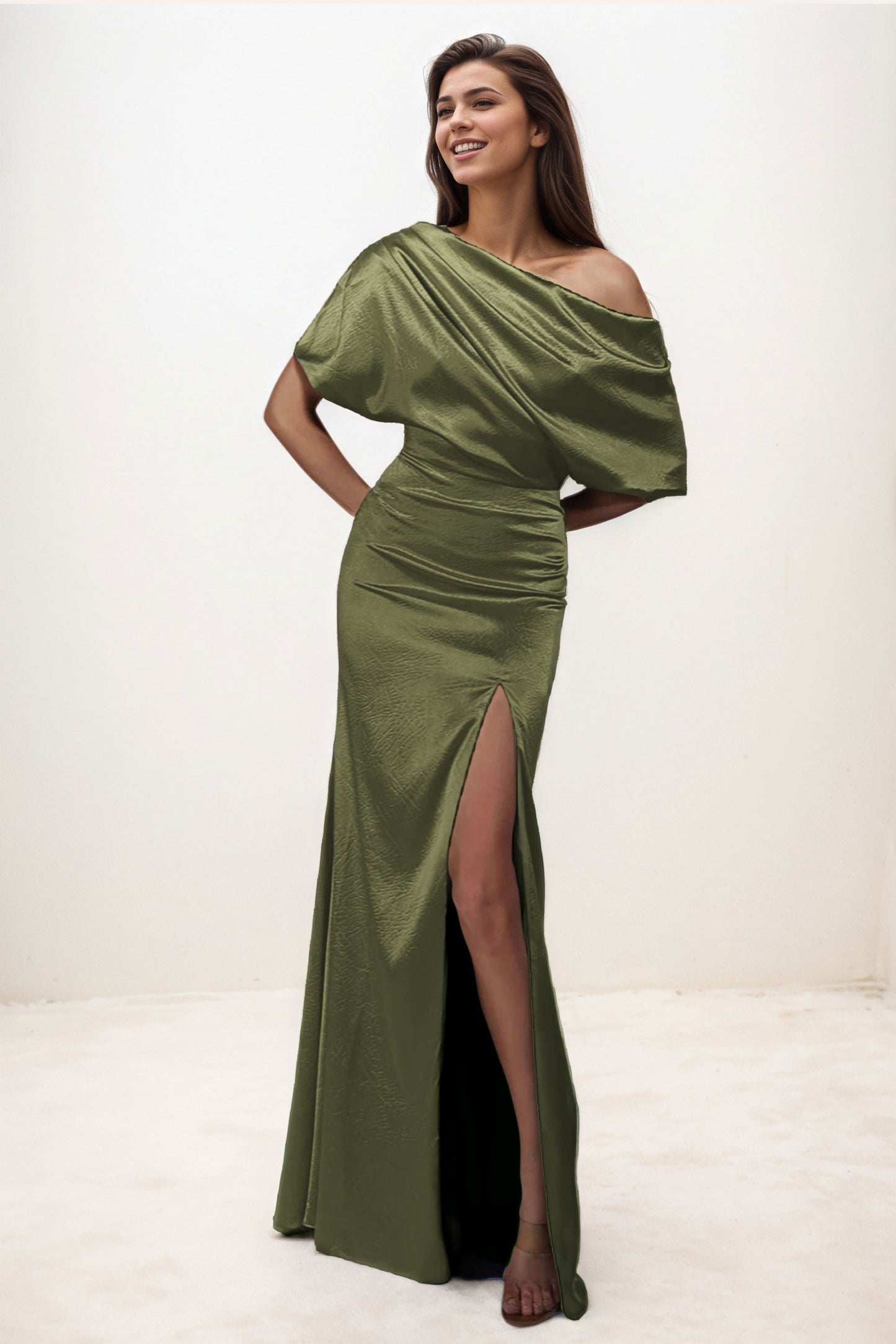 Trumpet-Mermaid Maxi Luxe Satin Wedding Guest Dress CG0300