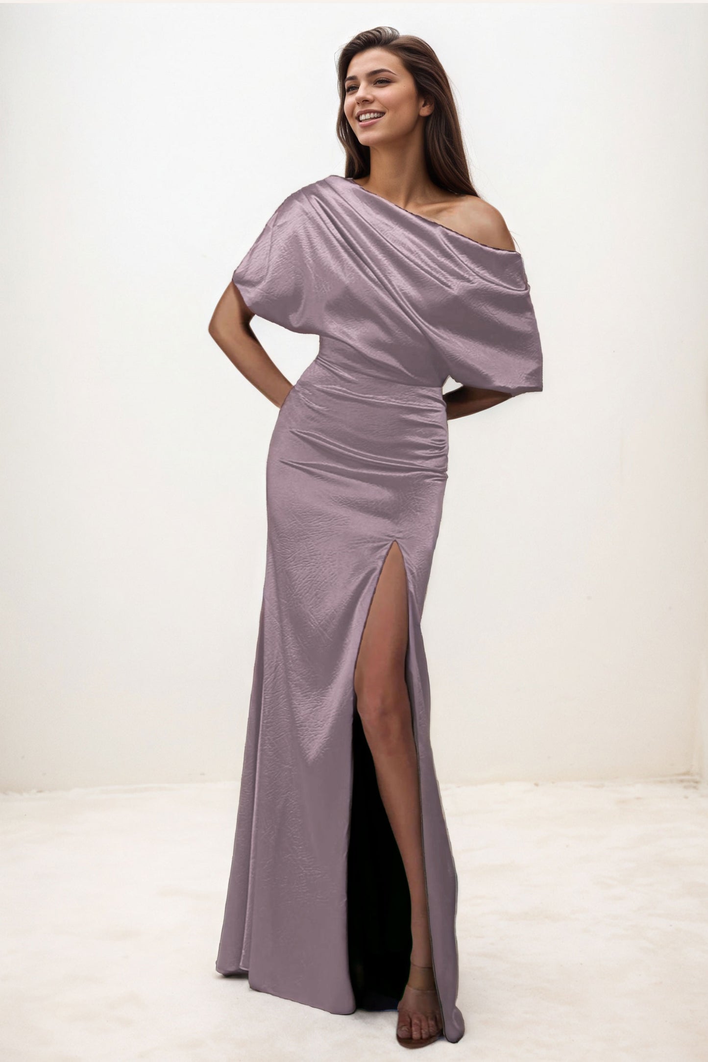 Trumpet-Mermaid Maxi Luxe Satin Wedding Guest Dress CG0300