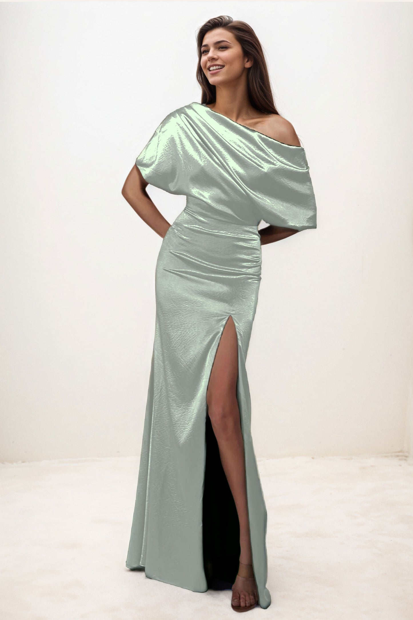 Trumpet-Mermaid Maxi Luxe Satin Wedding Guest Dress CG0300