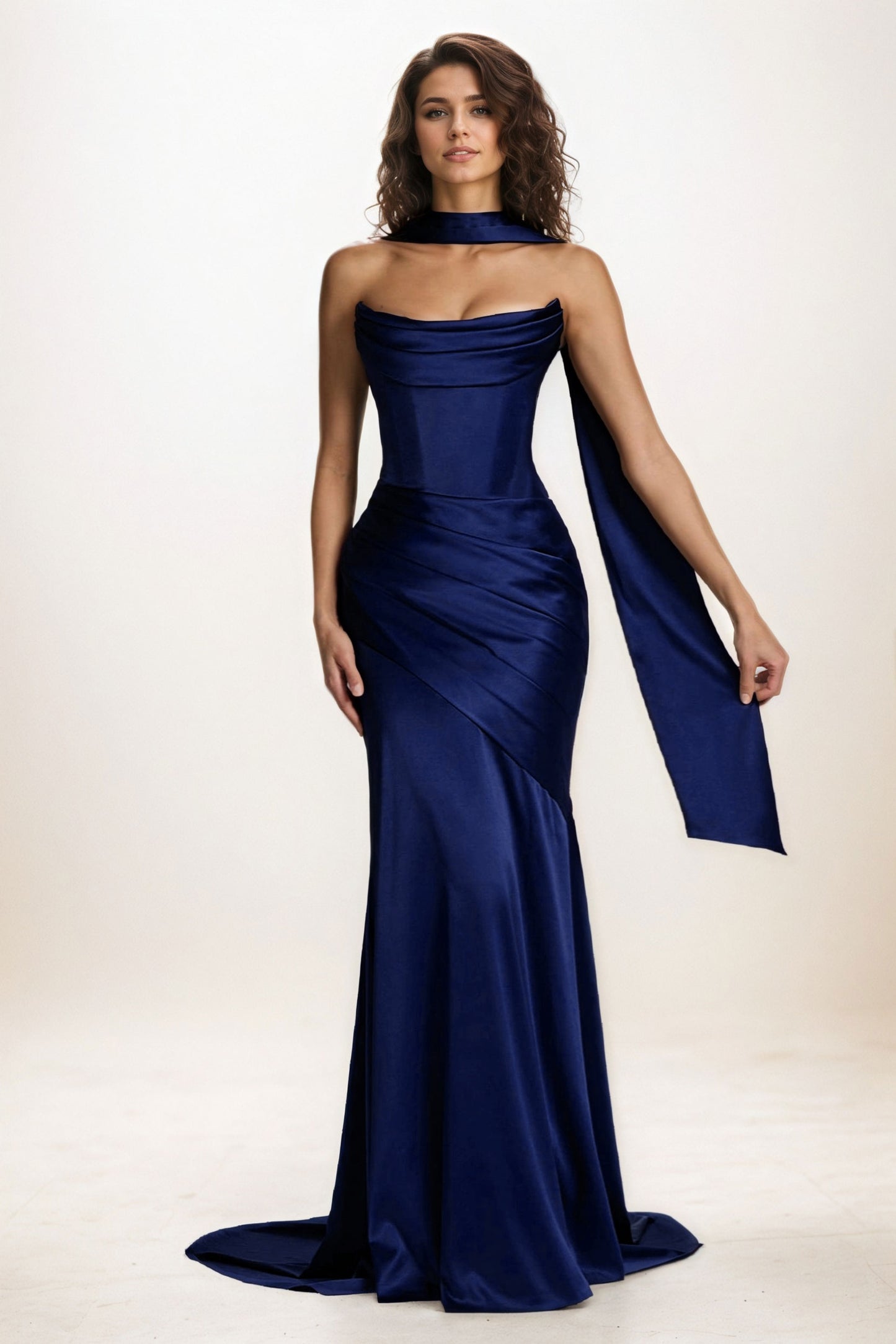 Trumpet-Mermaid Sweep-Brush Train Luxe Satin Wedding Guest Dress CG0301