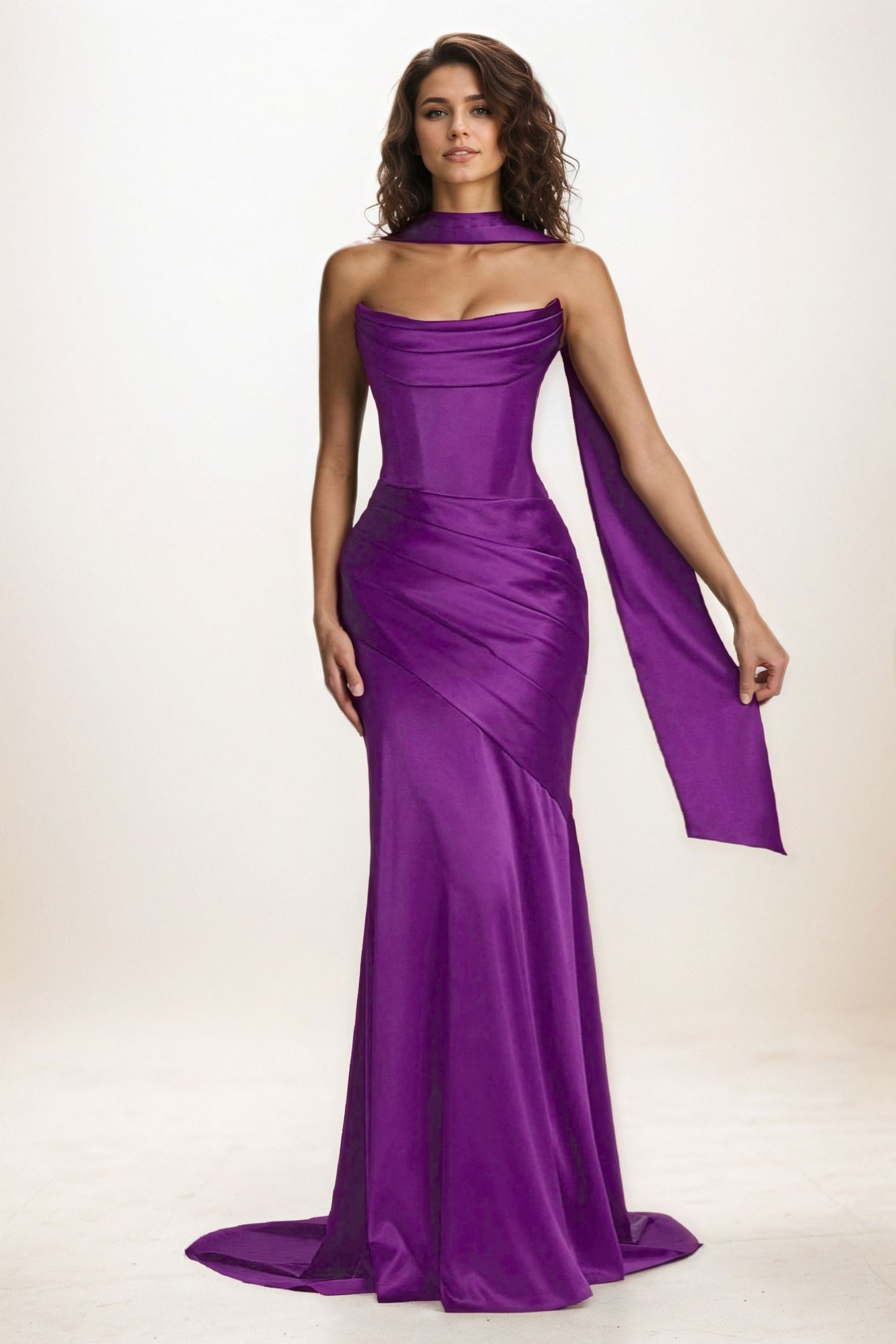 Trumpet-Mermaid Sweep-Brush Train Luxe Satin Wedding Guest Dress CG0301