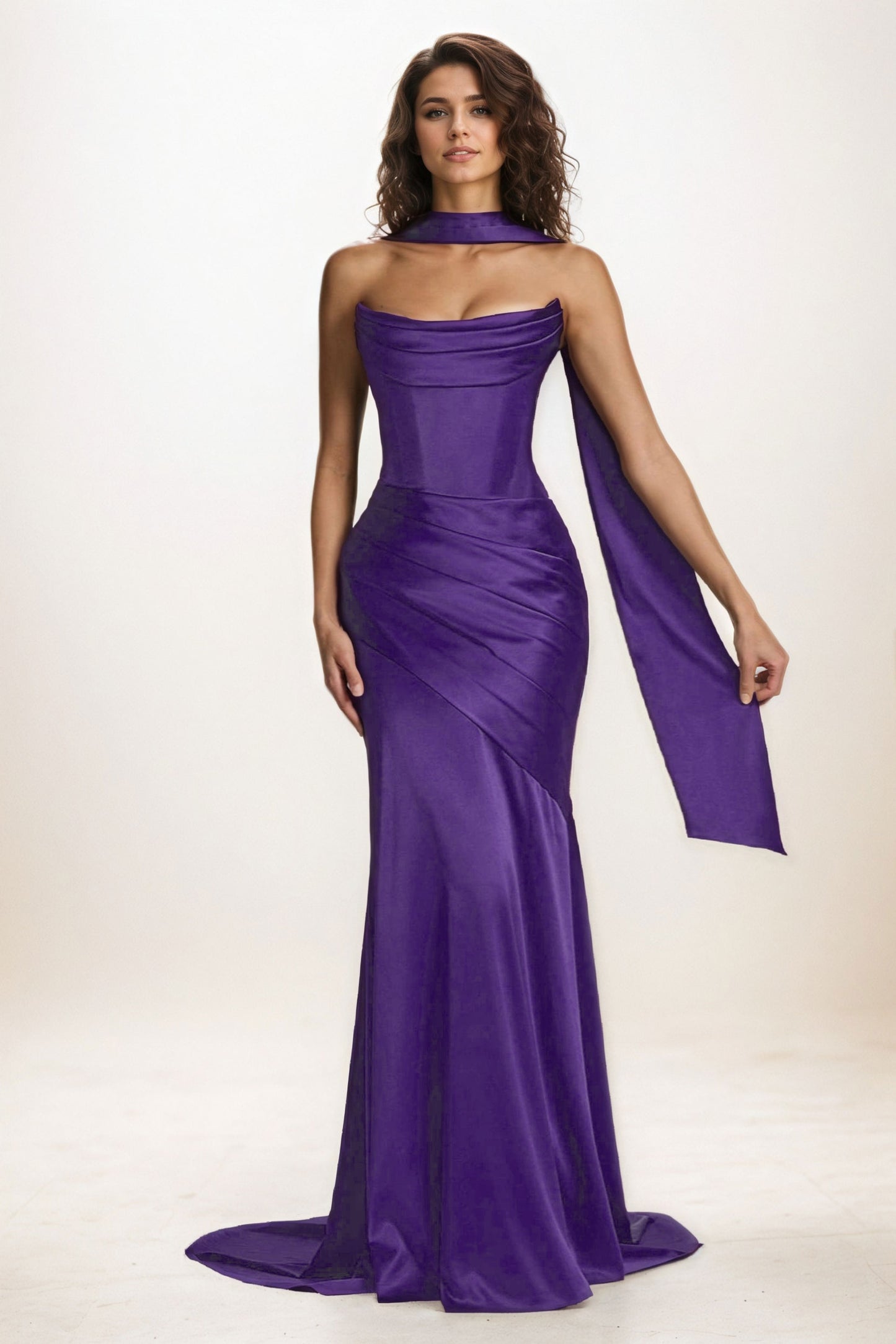 Trumpet-Mermaid Sweep-Brush Train Luxe Satin Wedding Guest Dress CG0301