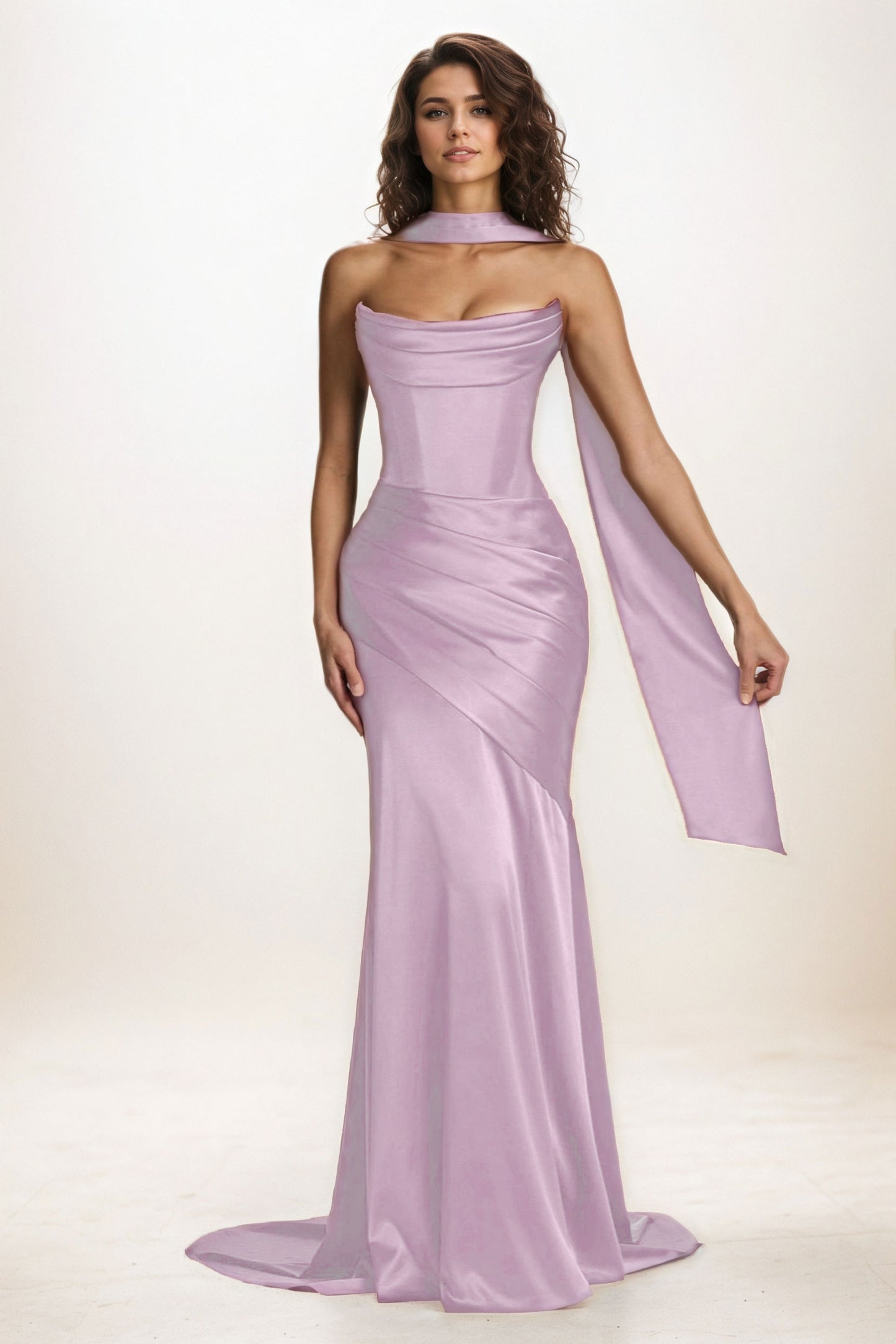 Trumpet-Mermaid Sweep-Brush Train Luxe Satin Wedding Guest Dress CG0301