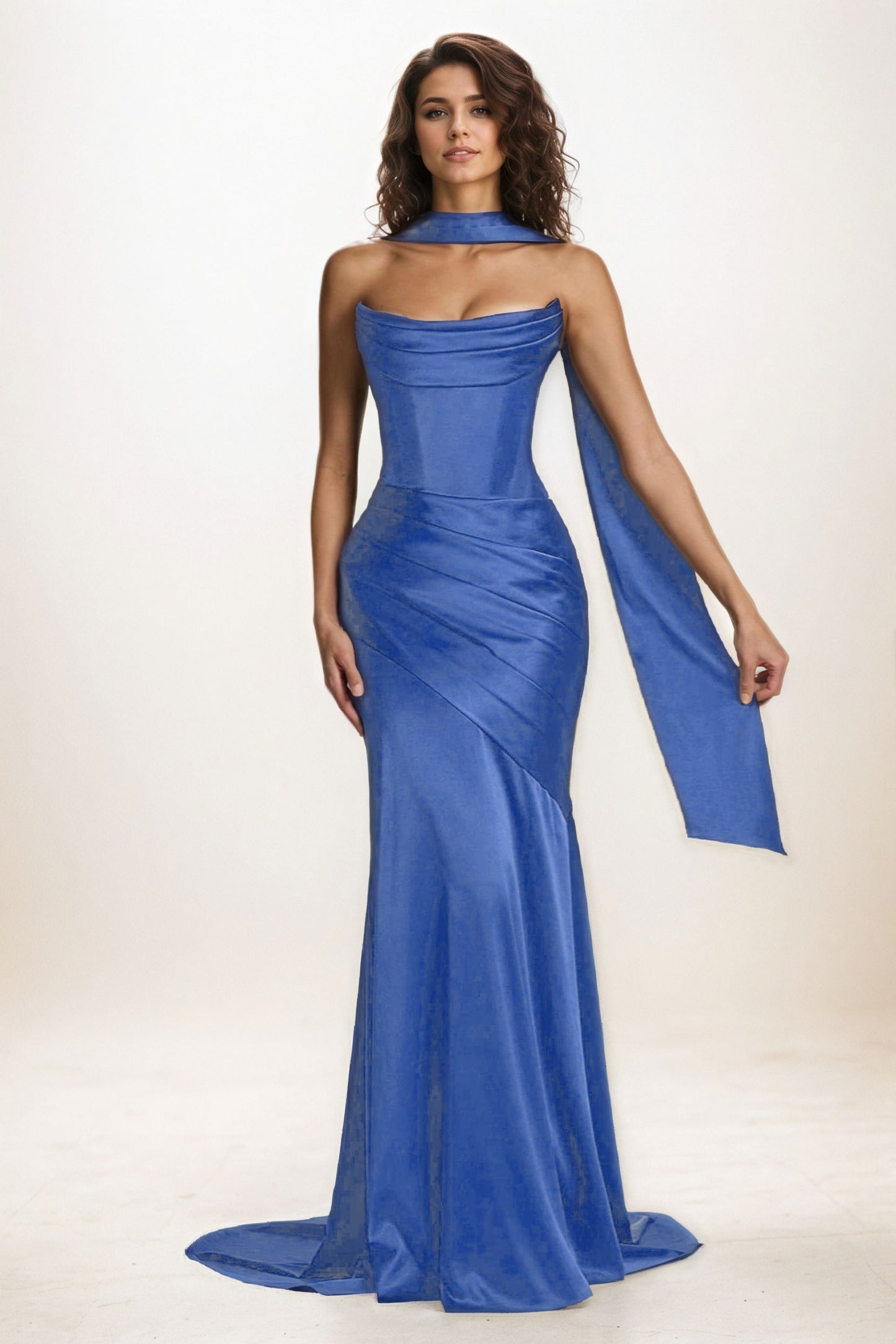 Trumpet-Mermaid Sweep-Brush Train Luxe Satin Wedding Guest Dress CG0301