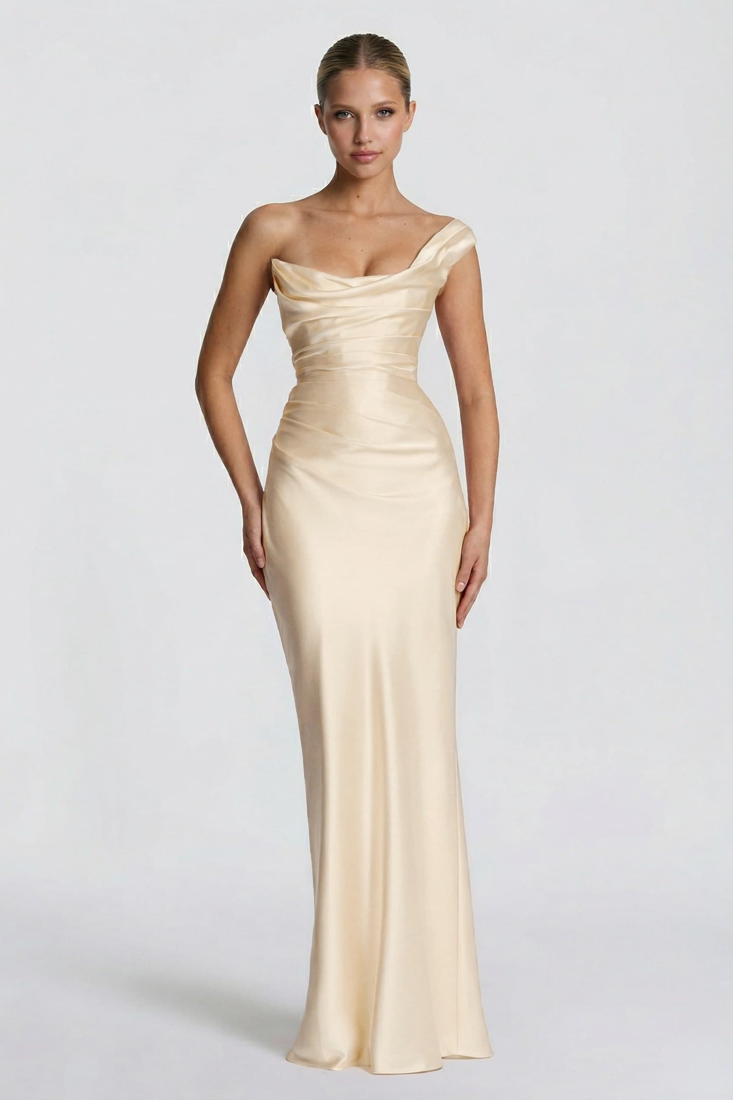 Sheath-Column Floor Length Acetate Satin Wedding Guest Dress CG0302