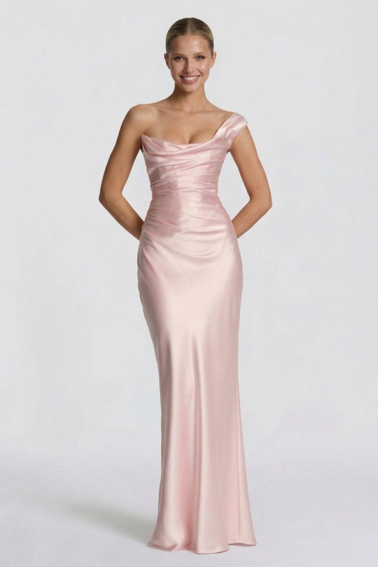 Sheath-Column Floor Length Acetate Satin Wedding Guest Dress CG0302