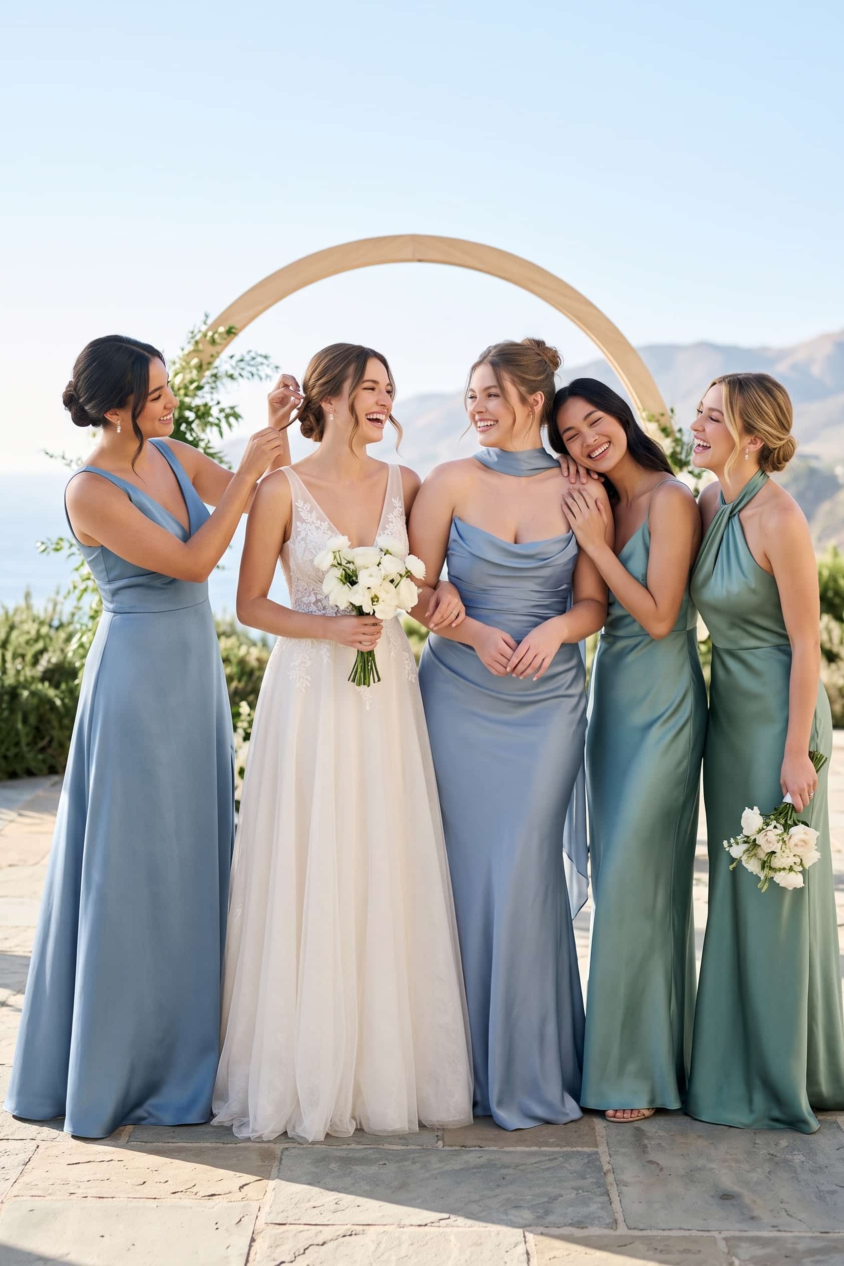 Sheath Floor Length Acetate Satin Bridesmaid Dress Neck Scarf