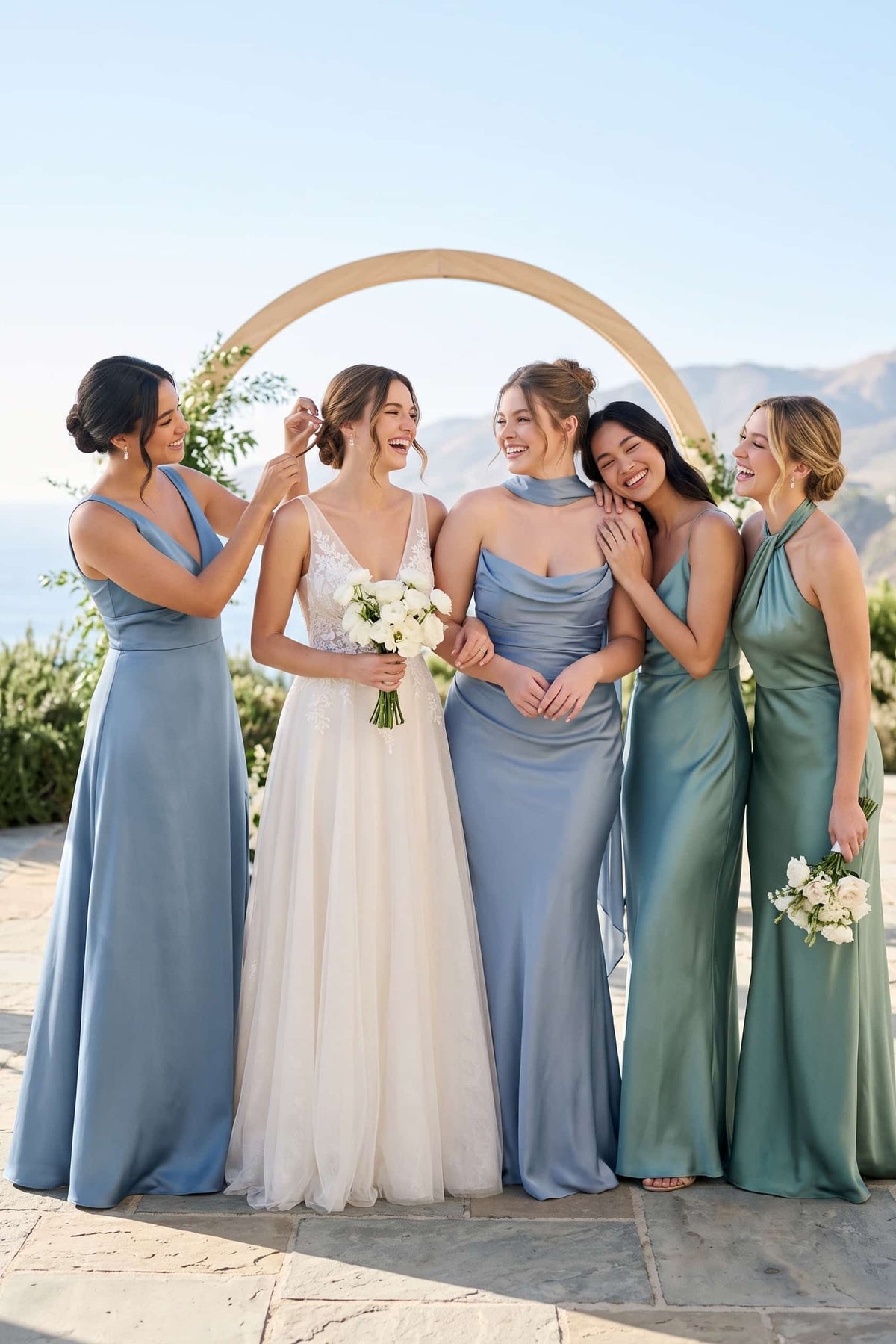 Sheath-Column Floor Length Acetate Satin Bridesmaid Dress CG0305BM - Dusty Blue - COCOMELODY