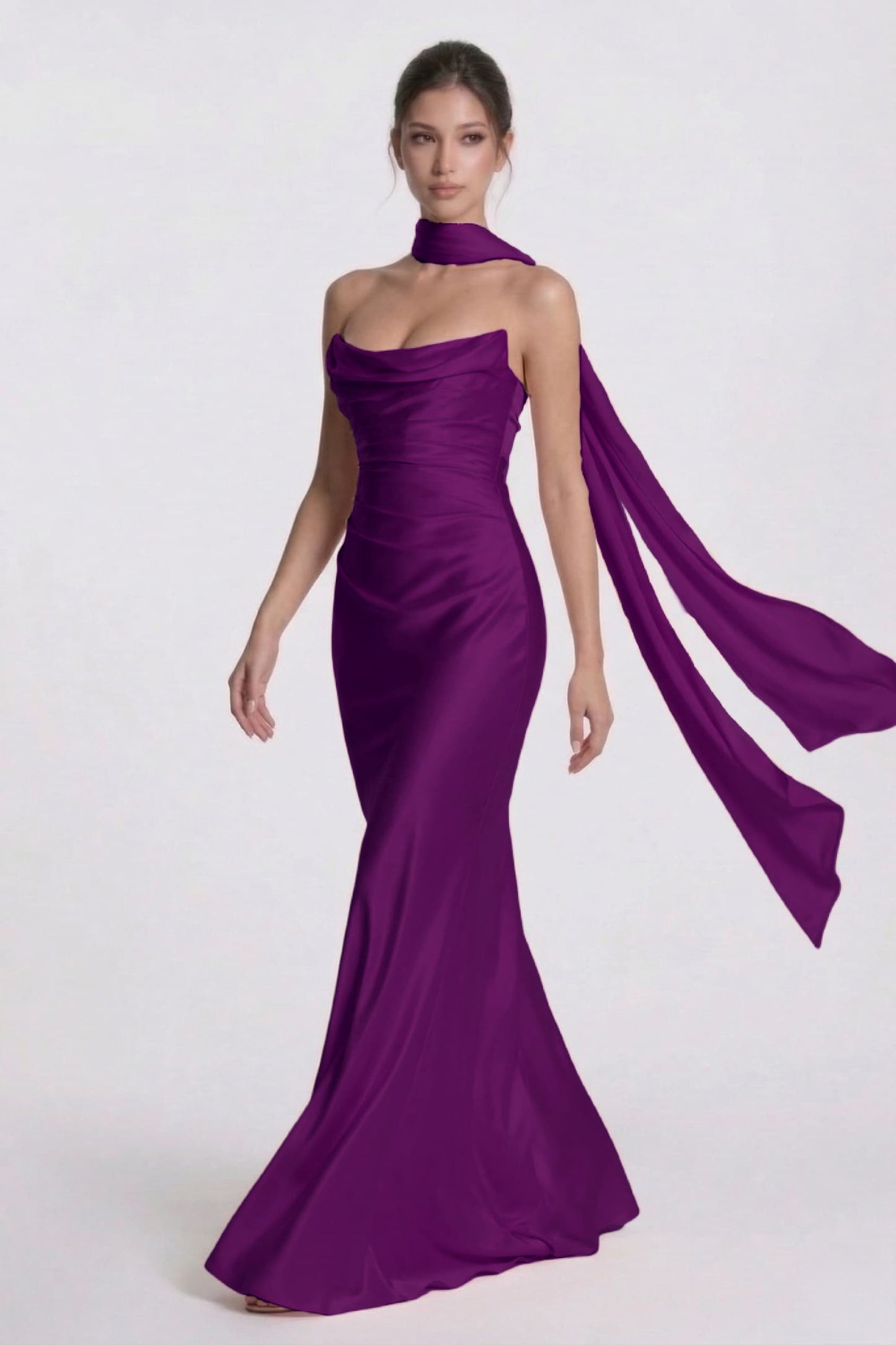 Sheath-Column Floor Length Acetate Satin Wedding Guest Dress CG0305