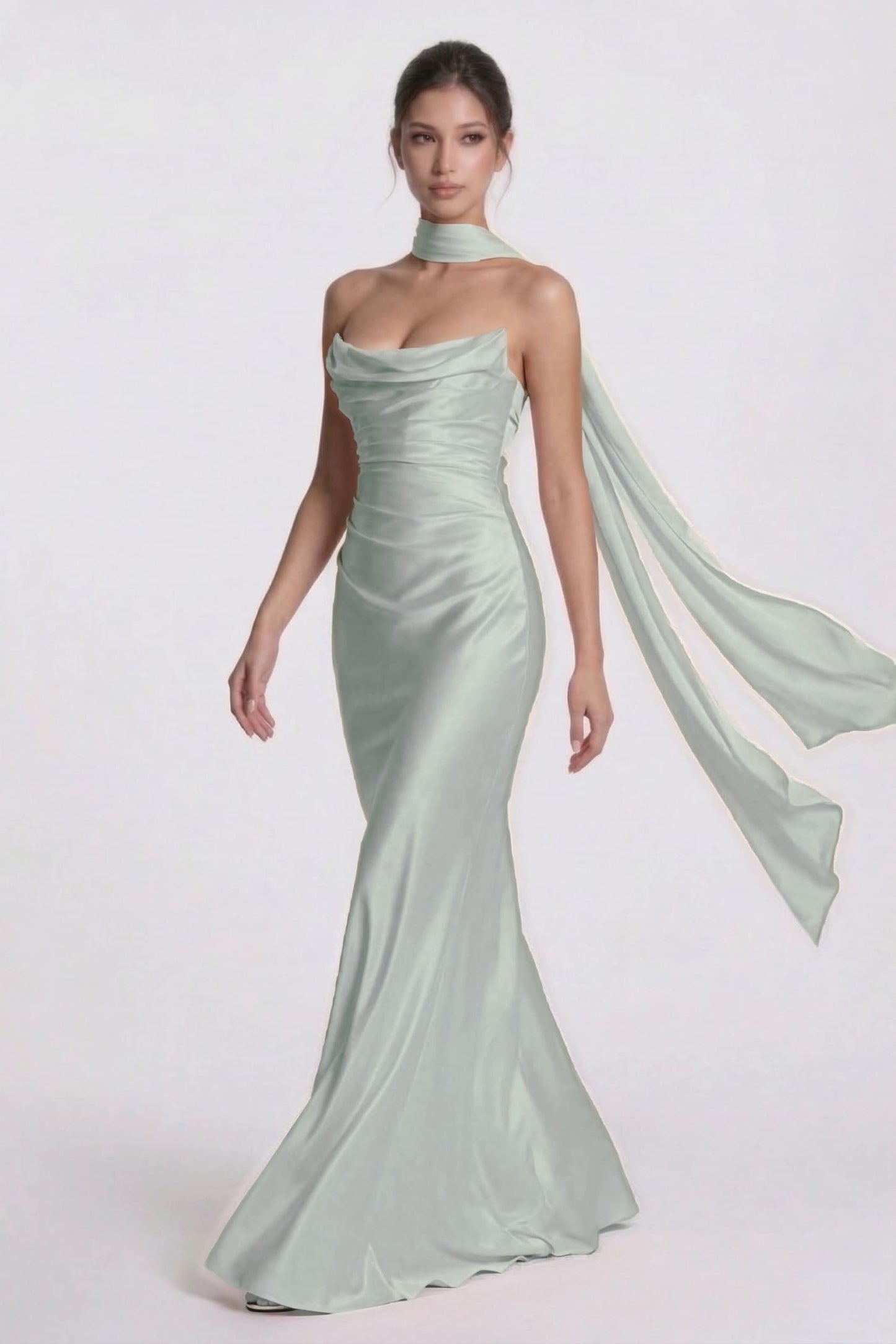 Sheath-Column Floor Length Acetate Satin Wedding Guest Dress CG0305
