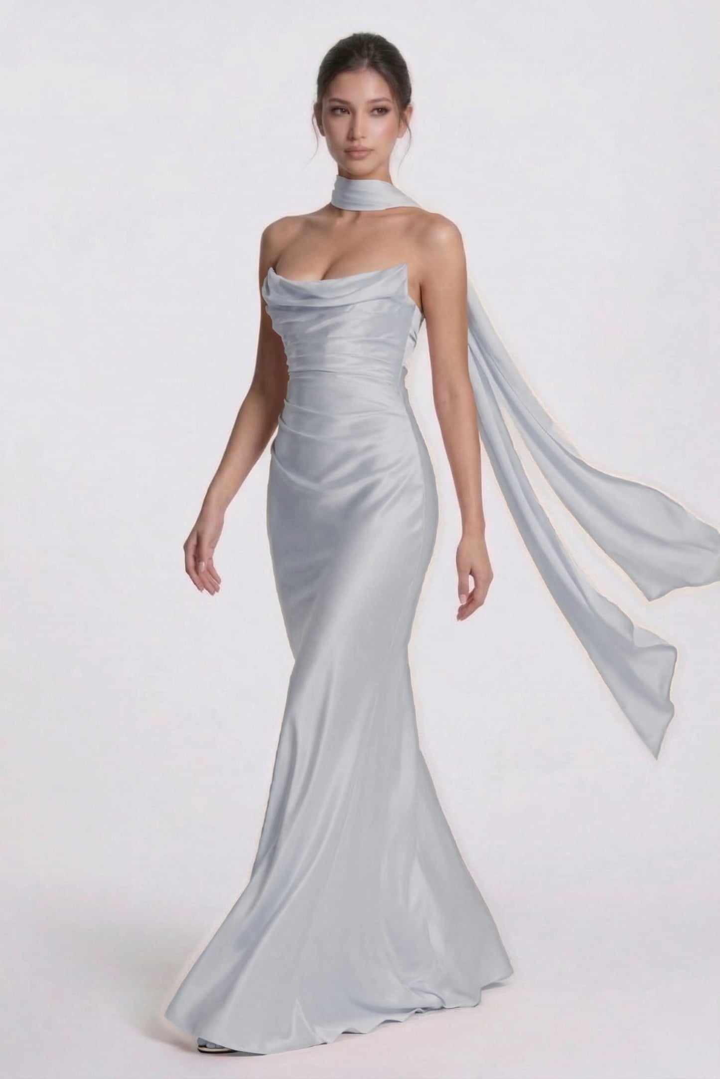 Sheath-Column Floor Length Acetate Satin Wedding Guest Dress CG0305