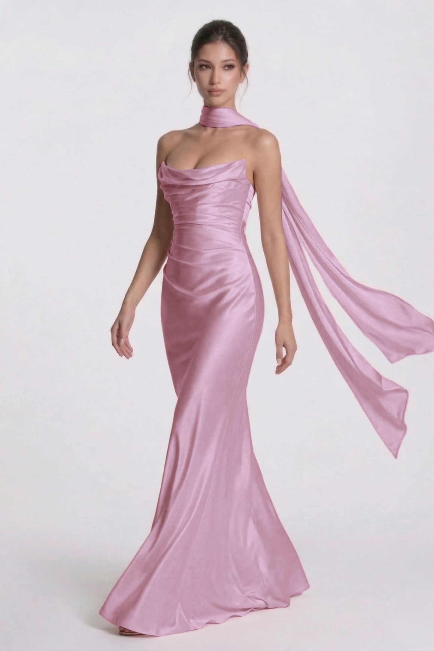 Sheath-Column Floor Length Acetate Satin Wedding Guest Dress CG0305
