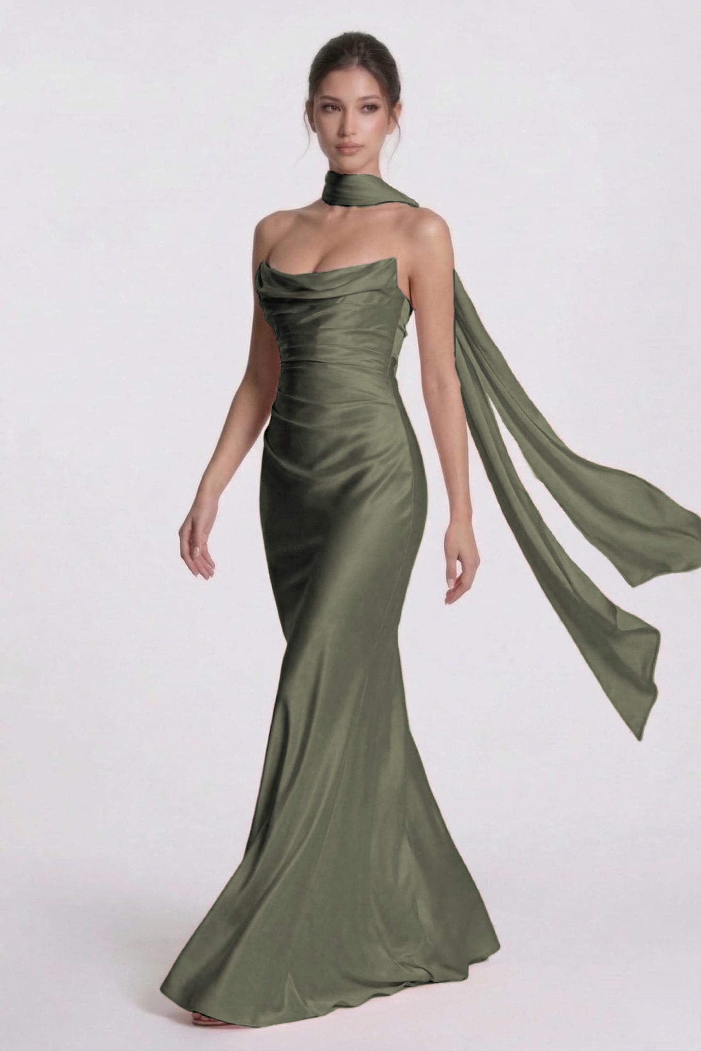 Sheath-Column Floor Length Acetate Satin Wedding Guest Dress CG0305