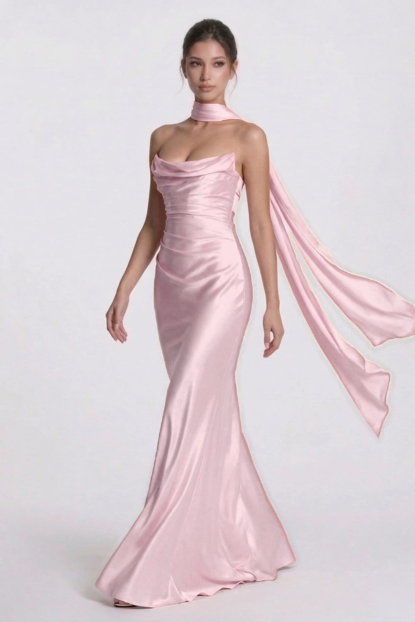Sheath-Column Floor Length Acetate Satin Wedding Guest Dress CG0305