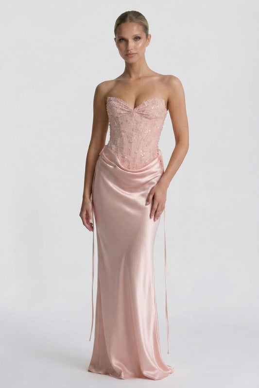 Sheath-Column Floor Length Acetate Satin Wedding Guest Dress CG0308