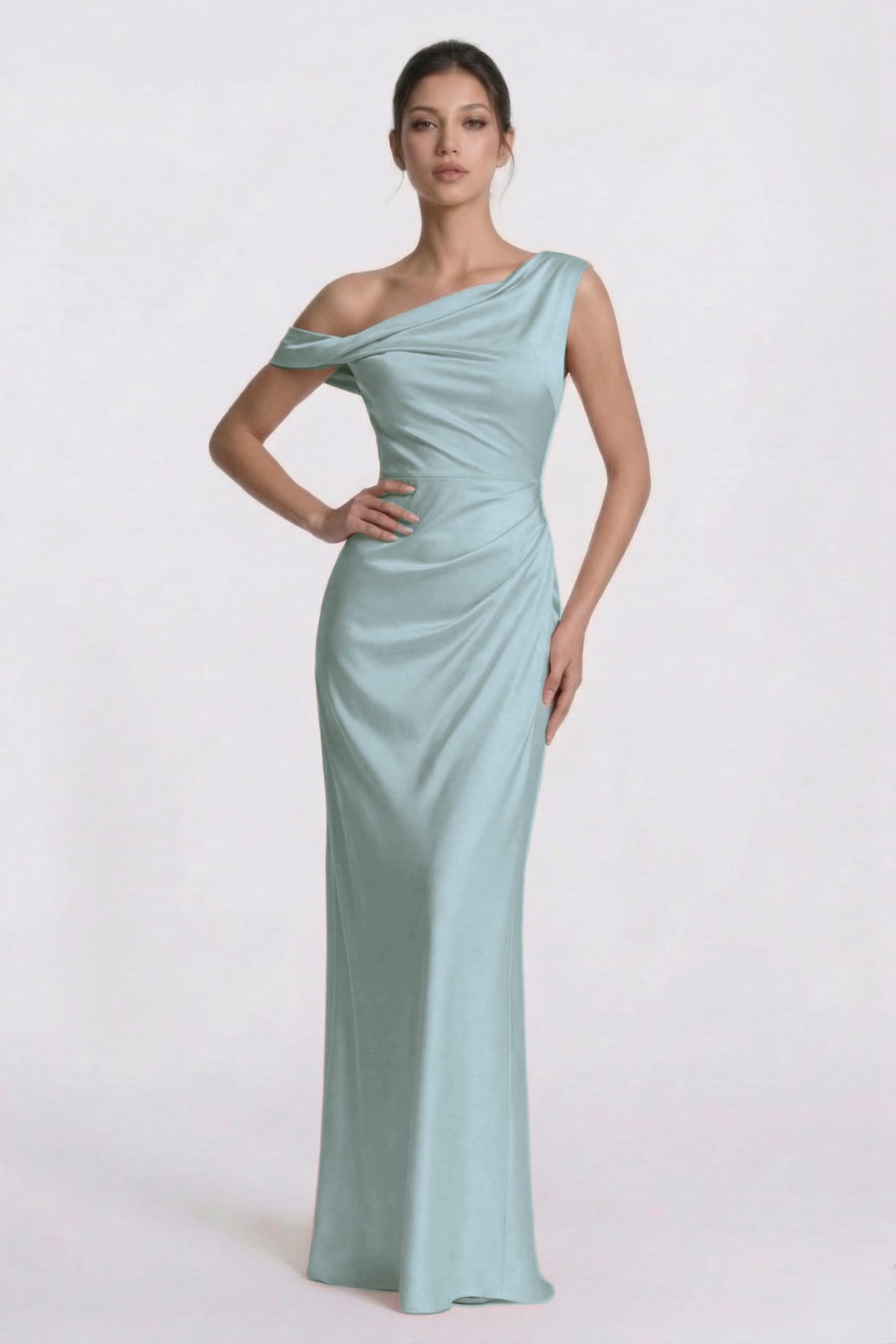 Sheath-Column Floor Length Acetate Satin Bridesmaid Dress CG0309BM