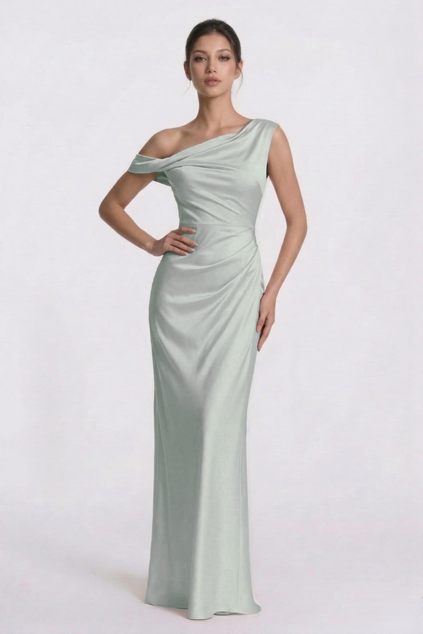 Sheath-Column Floor Length Acetate Satin Bridesmaid Dress CG0309BM