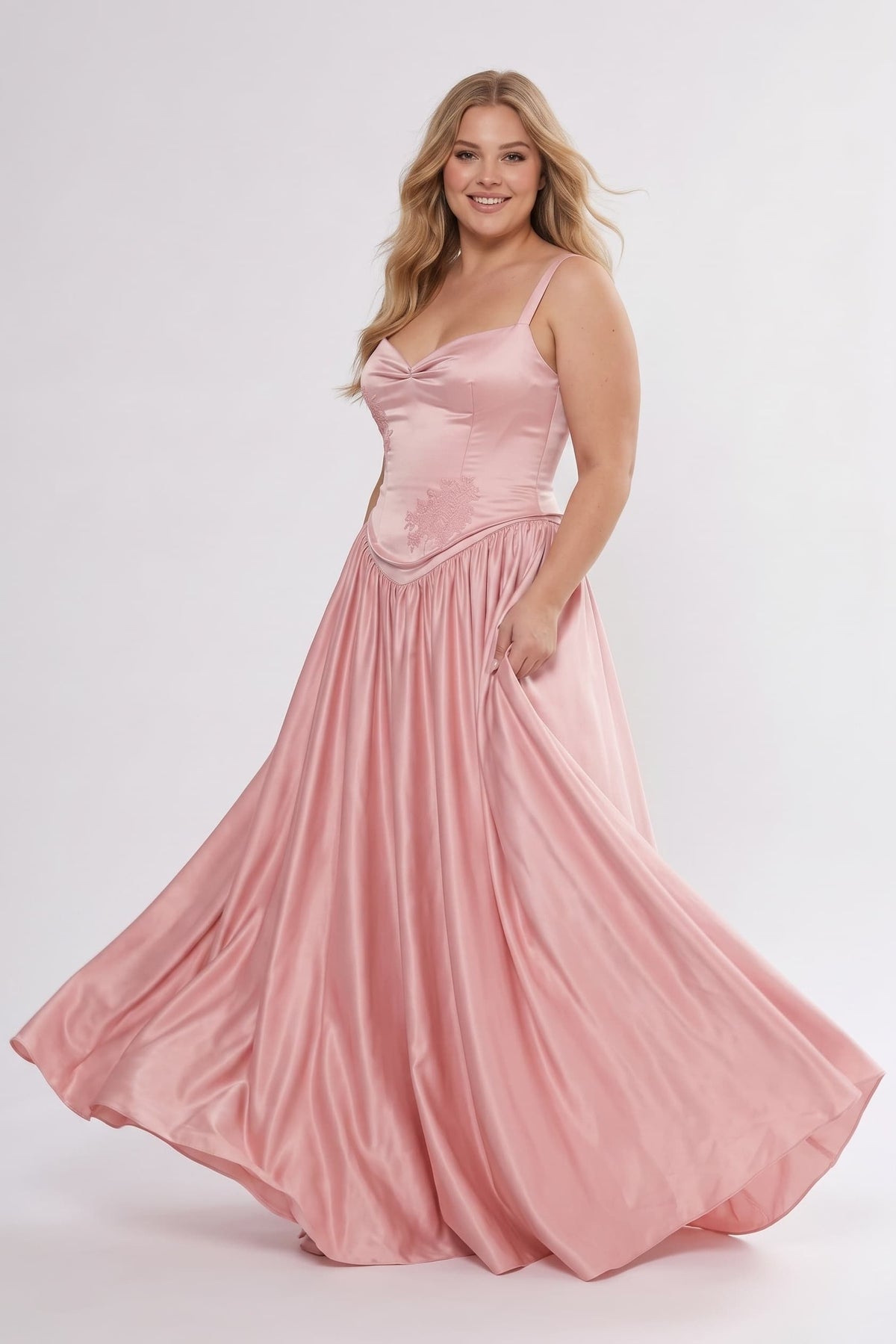 A-Line/Two-Piece Floor Length Soft Satin Bridesmaid Dress CG0310BM - Dusty Blue - COCOMELODY