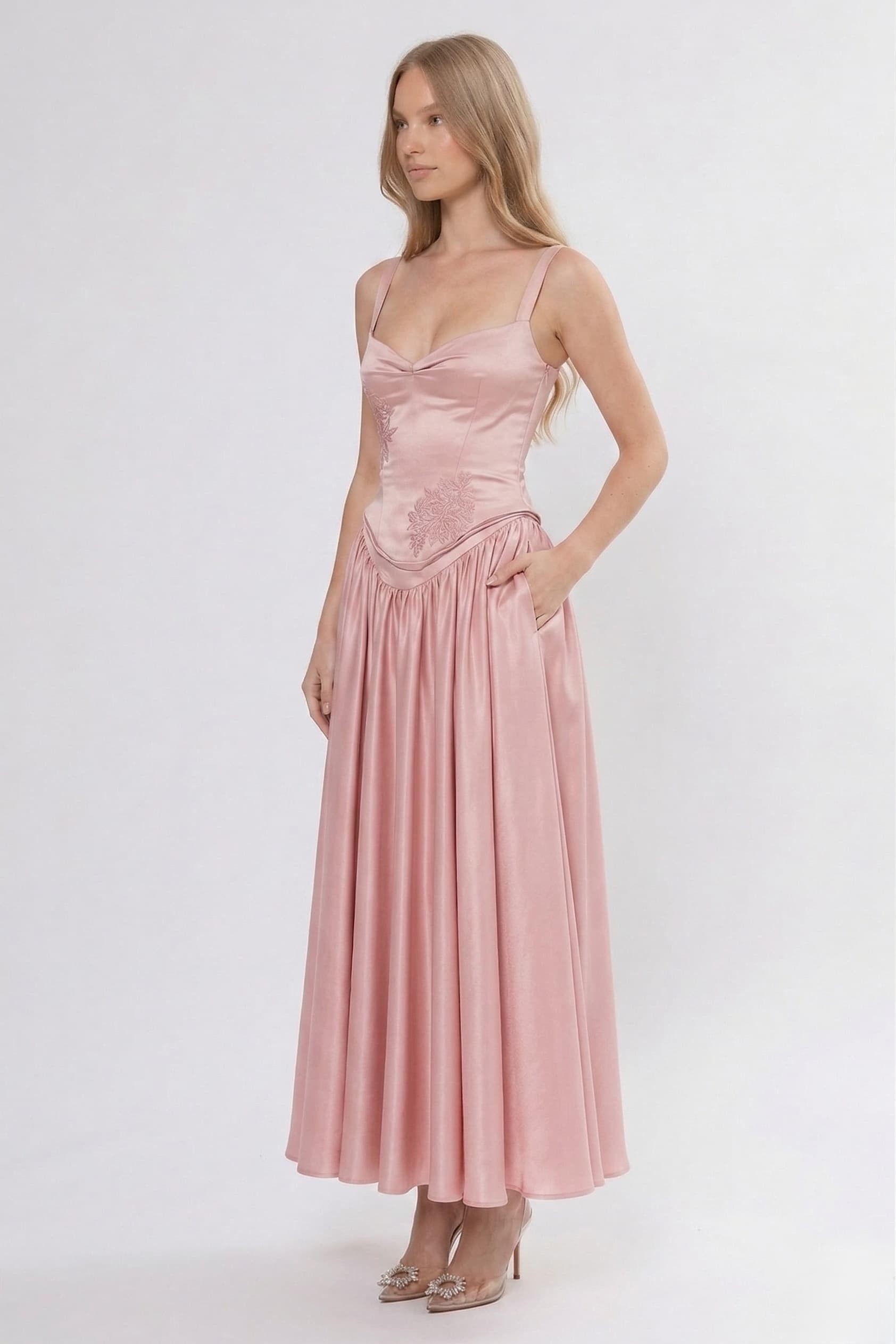 A-Line Two-Piece Sweetheart Satin Ankle Length Wedding Guest Dress