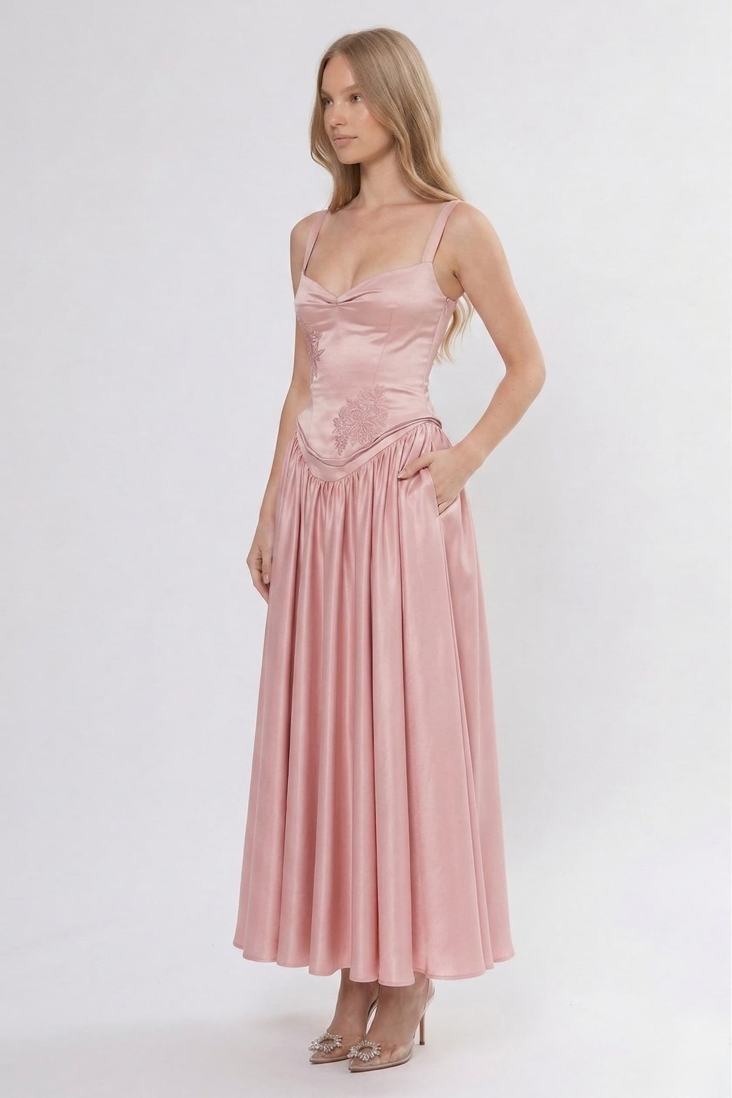 A-Line Ankle Length Soft Satin Wedding Guest Dress CG0311
