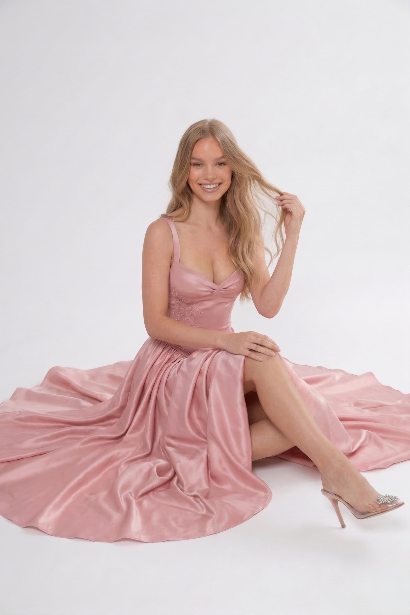 A-Line Two-Piece Sweetheart Satin Ankle Length Wedding Guest Dress