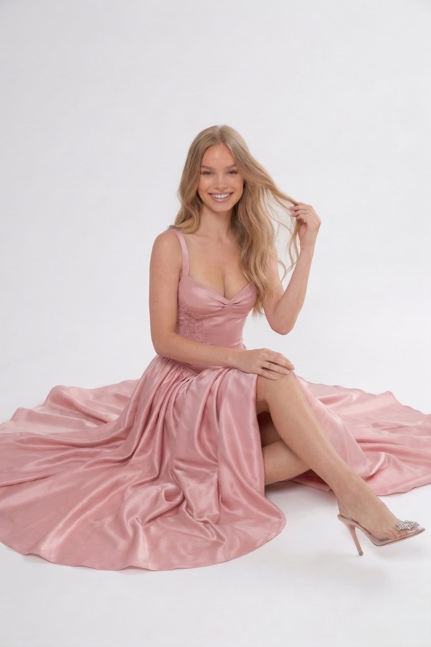 A-Line Ankle Length Soft Satin Wedding Guest Dress CG0311