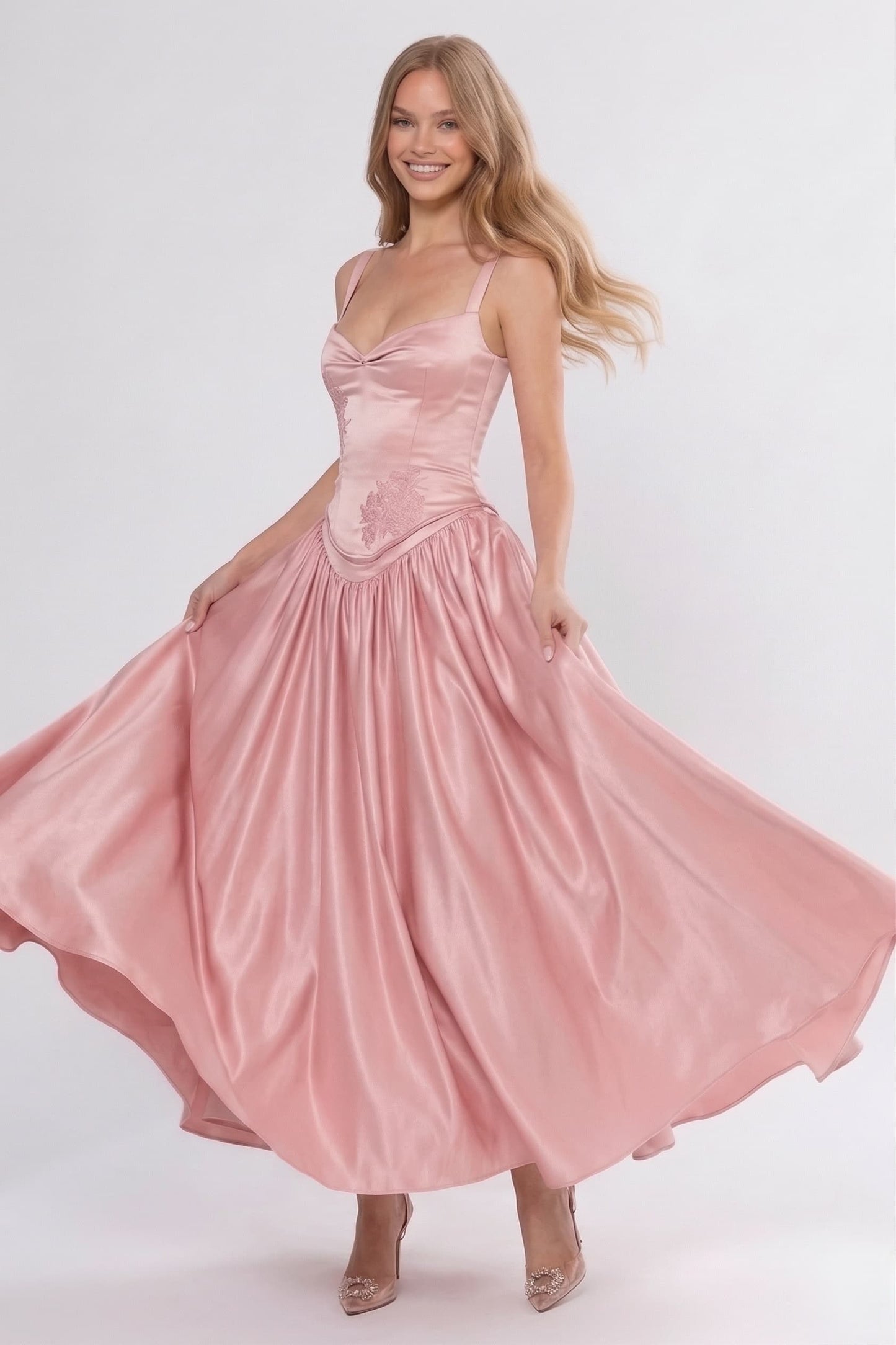 A-Line Ankle Length Soft Satin Wedding Guest Dress CG0311