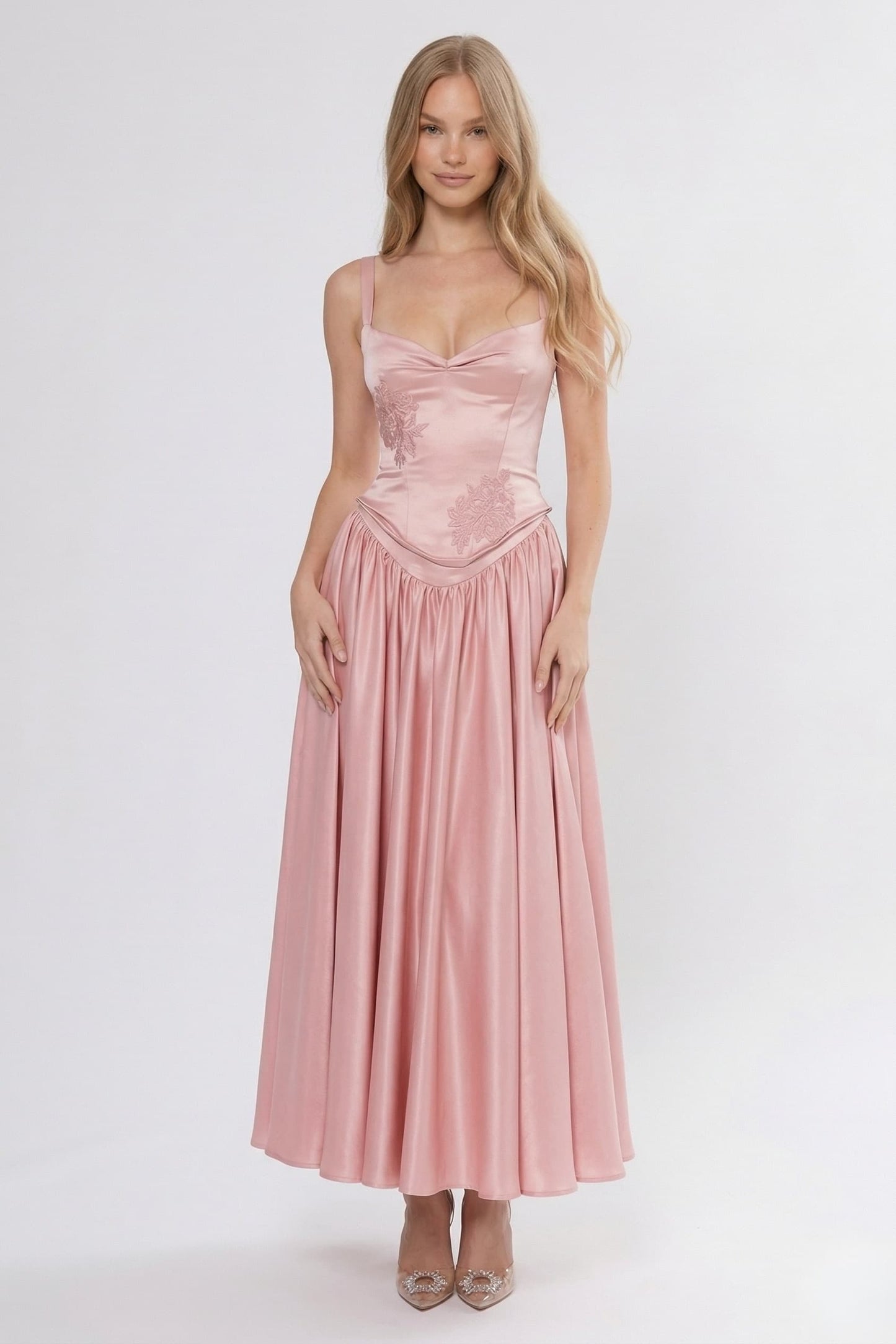 A-Line Ankle Length Soft Satin Wedding Guest Dress CG0311